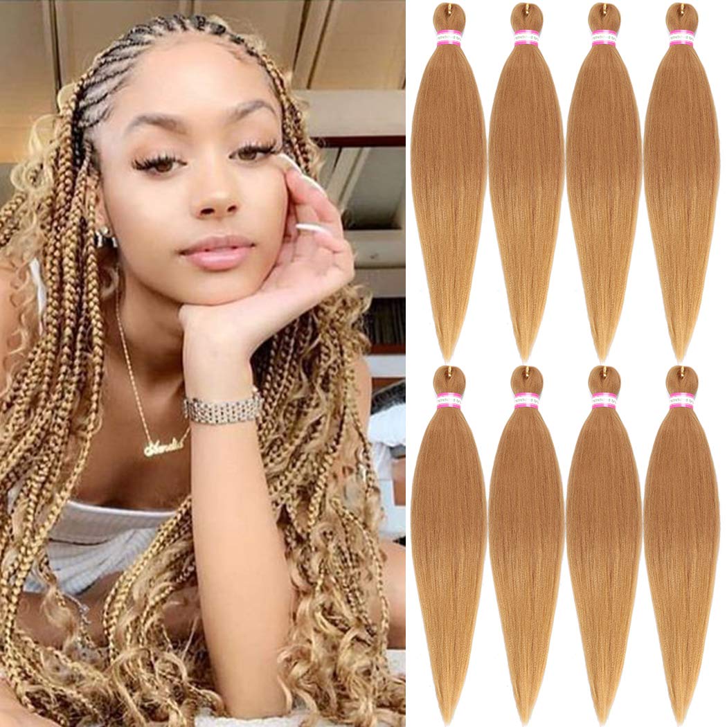 Light Brown Braiding Hair Pre Stretched 20 Inch 8 Packs Braiding Hair Extensions For Crochet Box Braids Twists Locs Hair Itch Fr