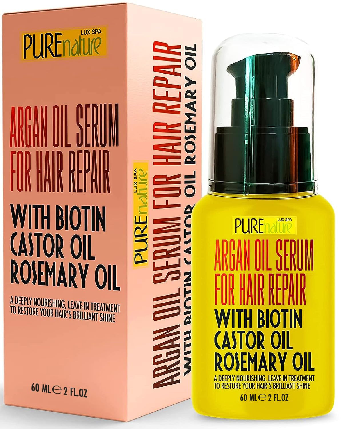 Moroccan Argan Oil Hair Serum With Biotin, Castor Oil, Rosemary Oil - Heat Protectant Treatment For Women And Men - Anti Frizz S