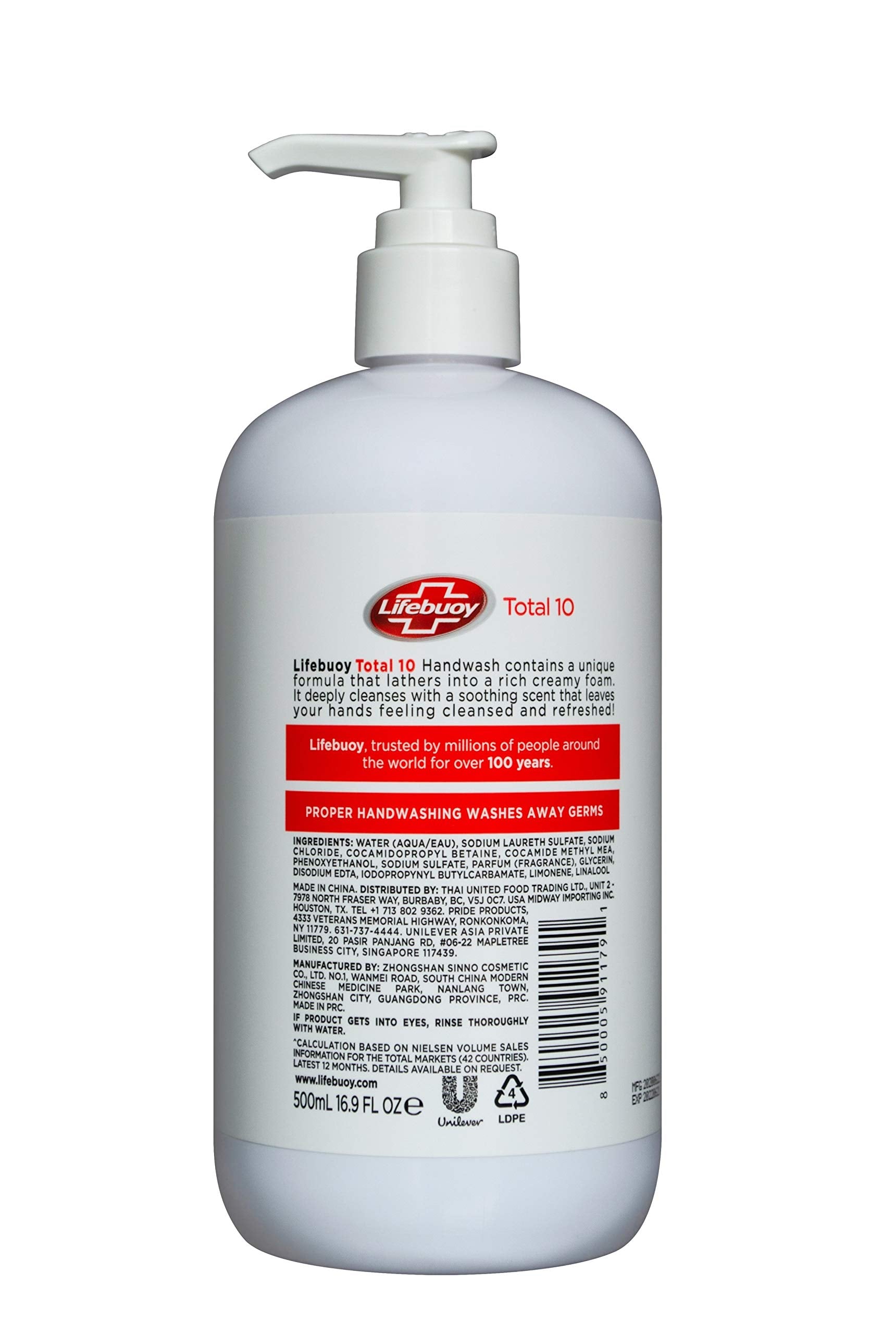 Lifebuoy Total 10 Hand Wash, 16.9 Fl Oz (500 Ml)