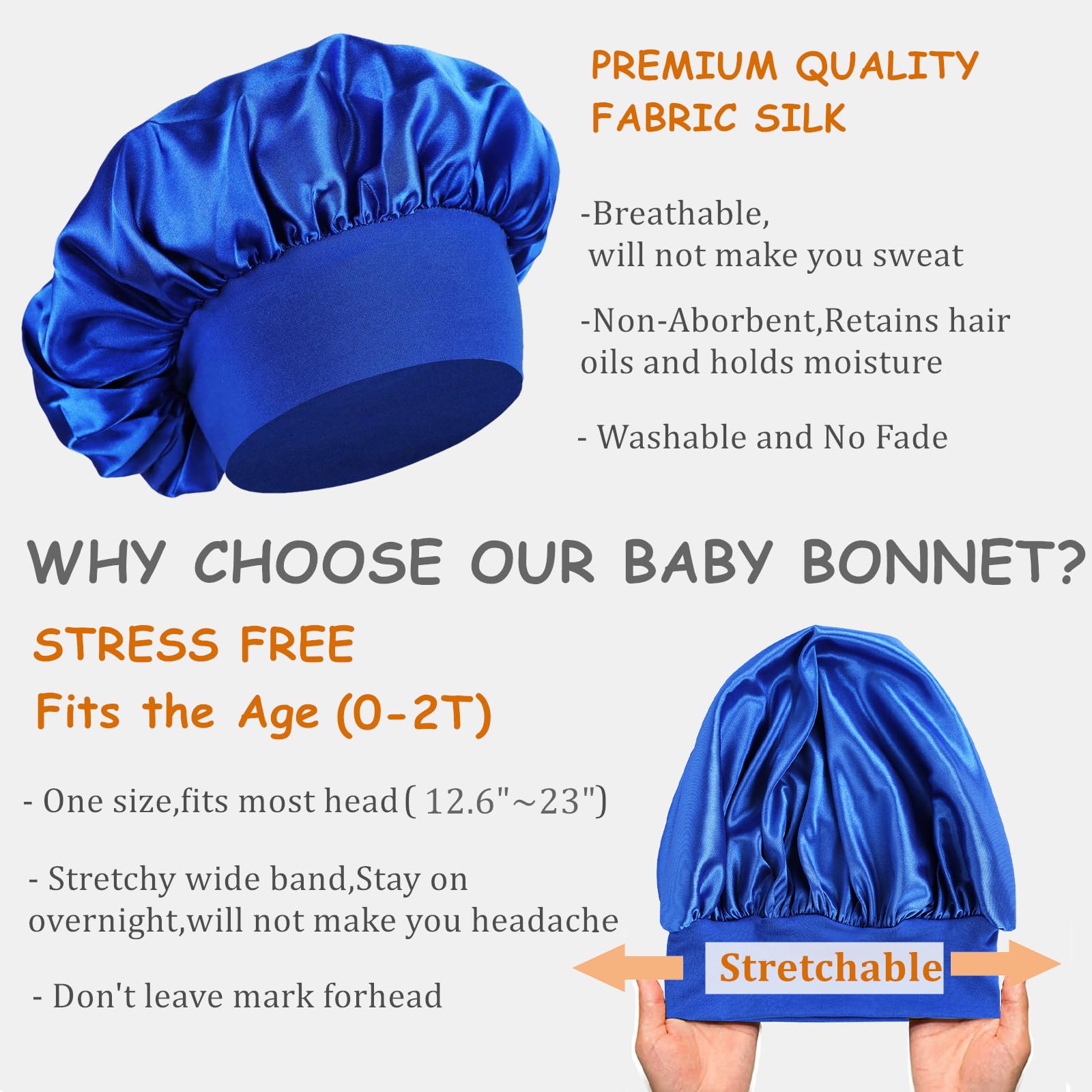 Haniraba 3 Pcs Baby Bonnets For Sleeping,Infant Sleep Cap Hair Bonnet For Baby Girls,Boys,Toddlers