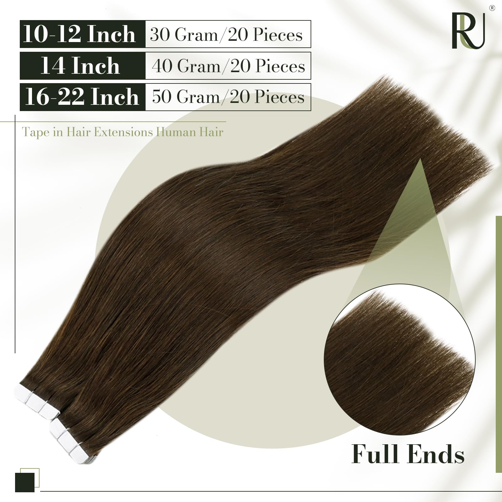 Runature 26 Inch Tape In Hair Extensions Human Hair Straight Tape In Extensions Brown Hair Seamless Skin Weft Pu Tape Ins Human