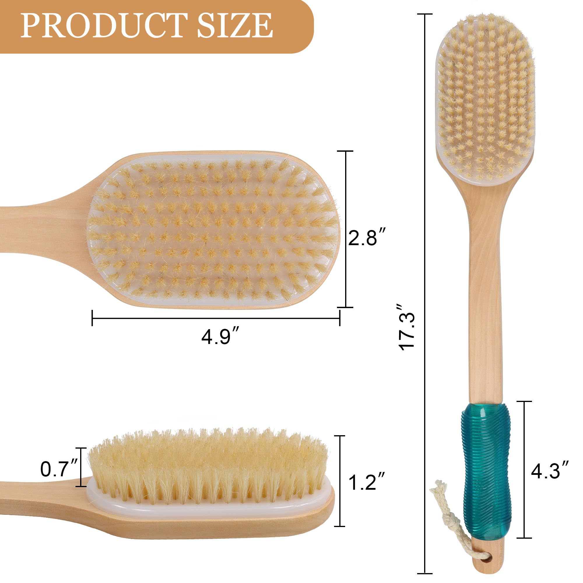 Owiizi Back Scrubber For Shower,Stiff Boar Bristles Wooden Curved Long Handle Antiskid Body Bath Brush For Back Use Wet Or Dry,D