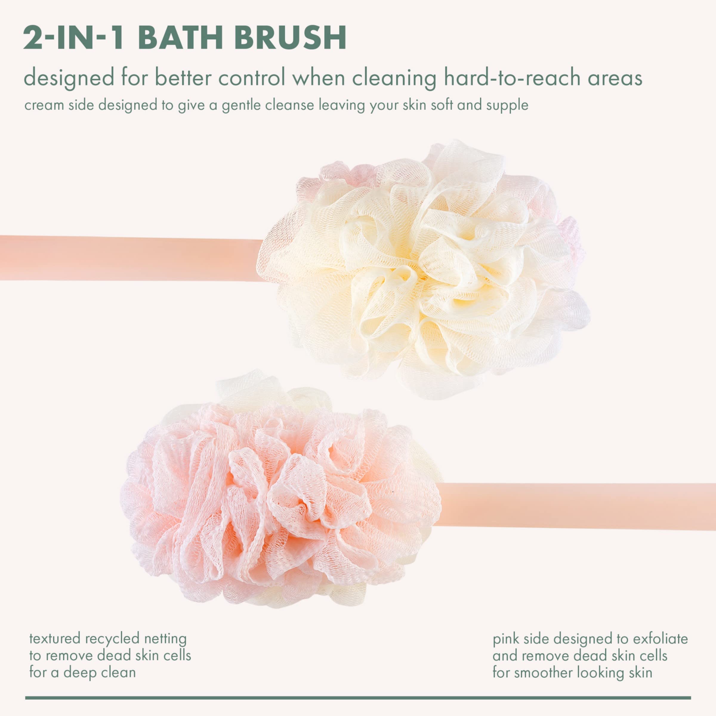 Ecotools 2-In-1 Bath Brush, Shower Loofah With Ergonomic Handle, Cleans Hard-To-Reach Areas, Cleansing & Exfoliating, Recycled N