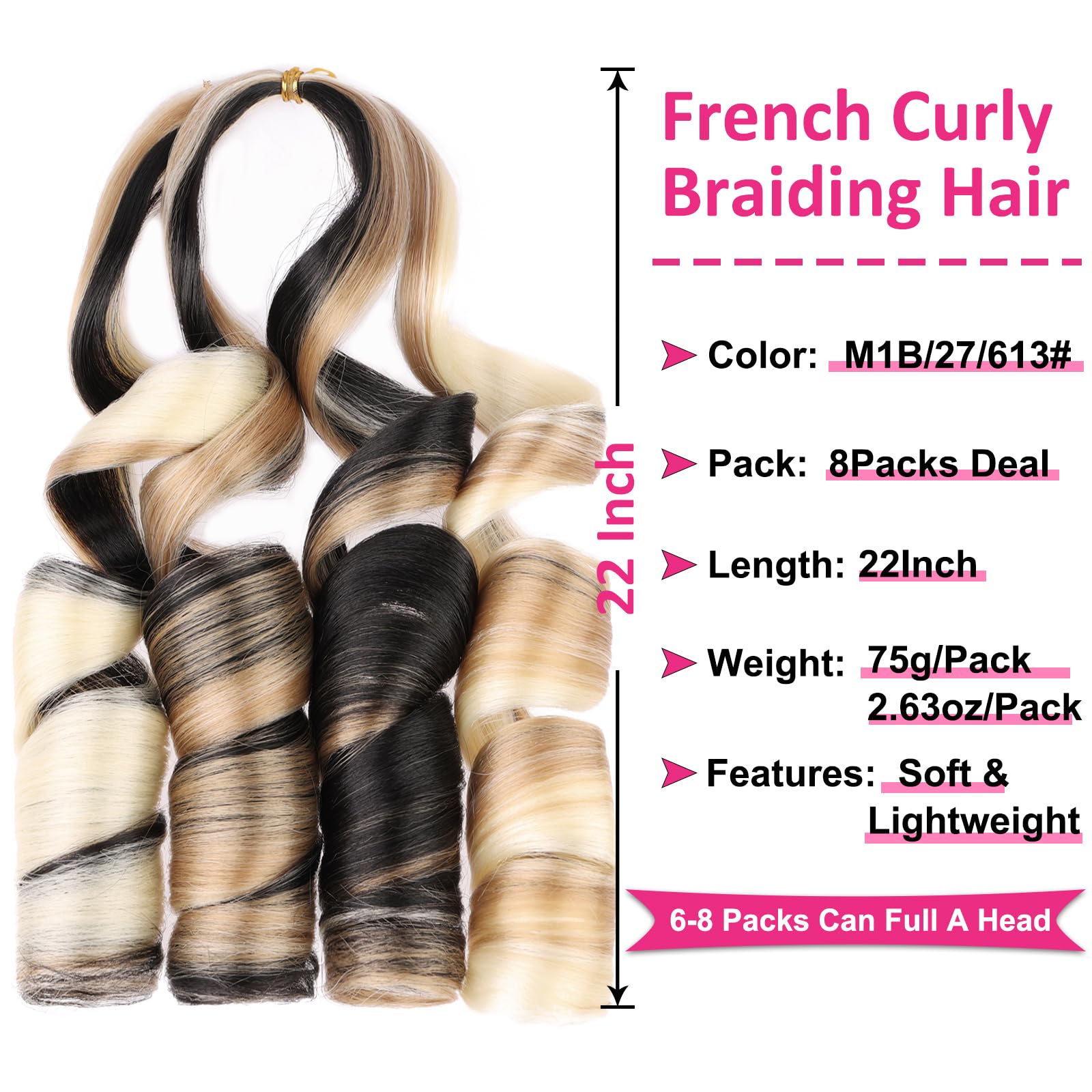 Unionbeauty French Curl Braiding Hair 22 Inch Body Wave Curly Braiding Hair Pre Stretched French Curl Braids 8 Packs Ez Braids C