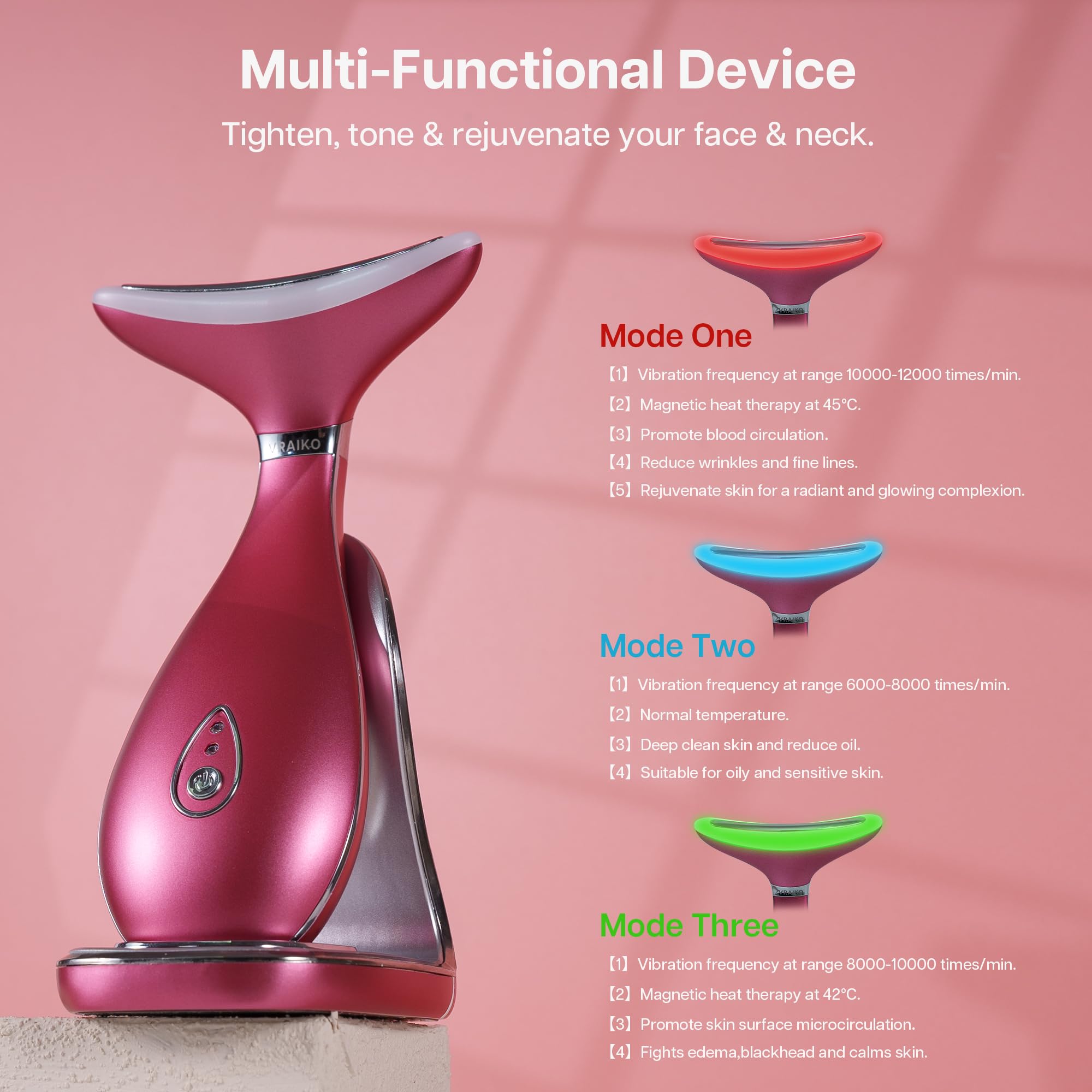 Vraiko Lily Neck Face Massager, Face Sculpting Tool, 3-In-1 Facial Device With Thermal, Triple Action Care, For Enhanced Absorpt