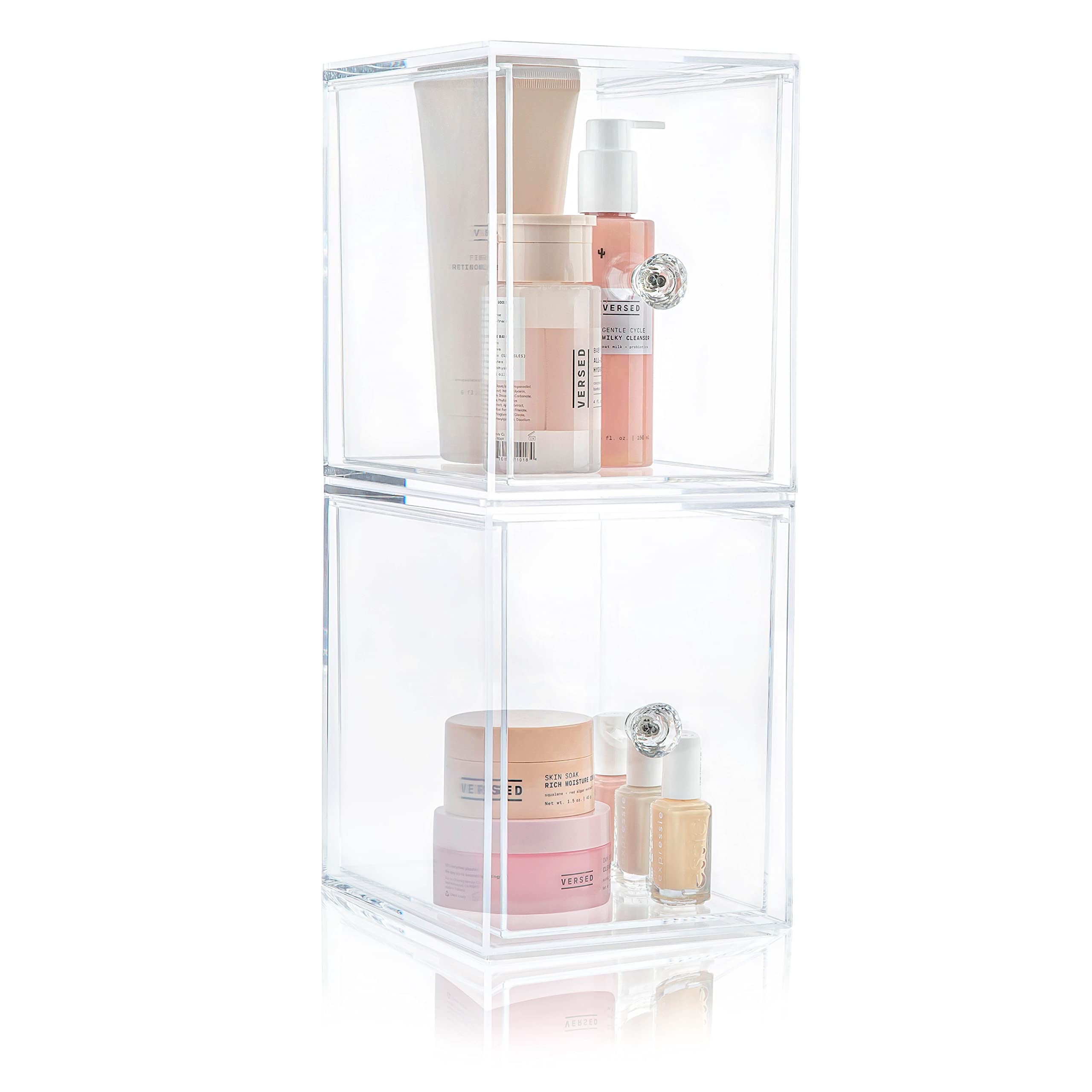 Oizeir Clear Drawer Organizers - Acrylic, Durable, Stackable, Pull-Out Drawer. Great for Medicine, Cosmetics, Makeup and Bathroo
