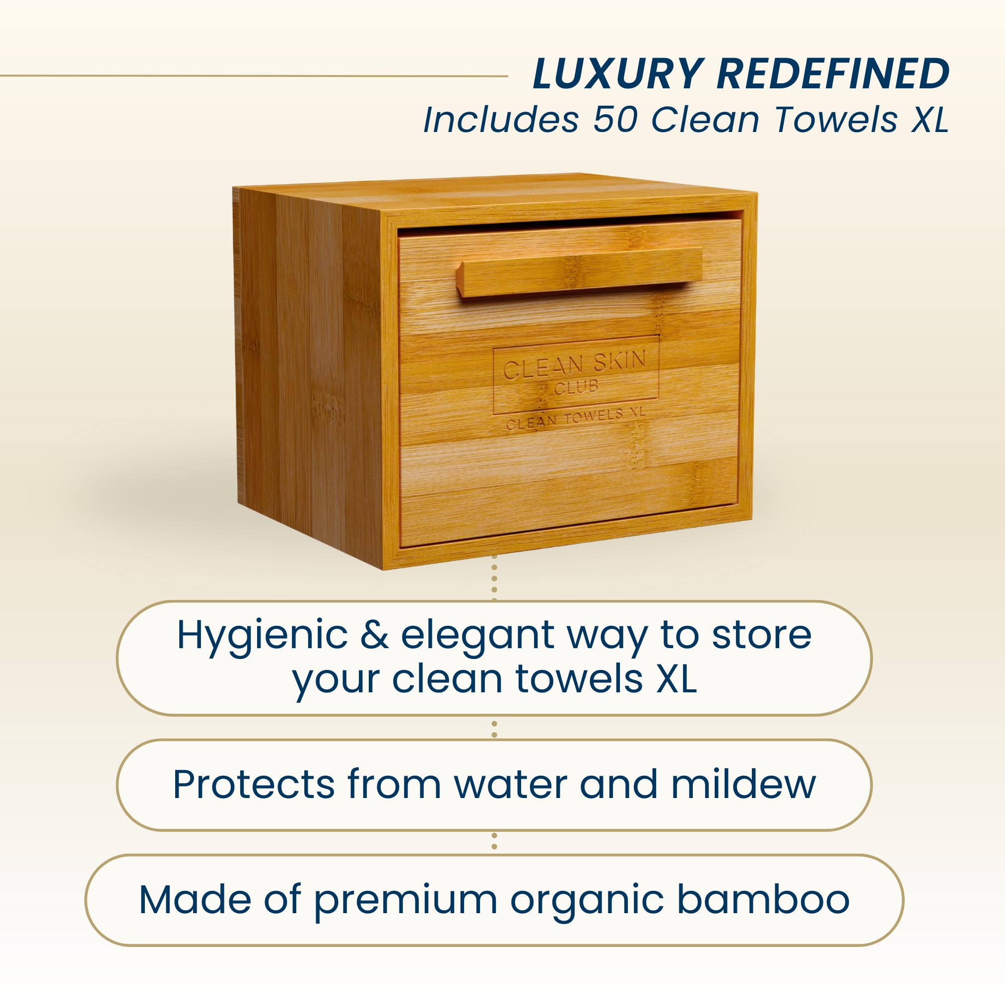 Clean Skin Club Luxe Bamboo Box with Drawer & Towels XL, Face Towel, Disposable Makeup Remover Dry Wipes, Facial Wash (Bamboo Co