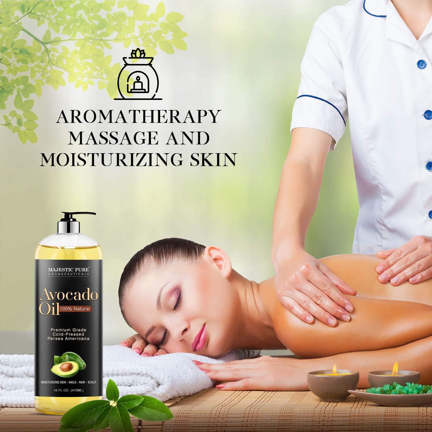 MAJESTIc PURE Avocado Oil - 100% Pure and Natural, cold-Pressed, for Skin care, Massage, Hair care, and carrier Oil to Dilute Es
