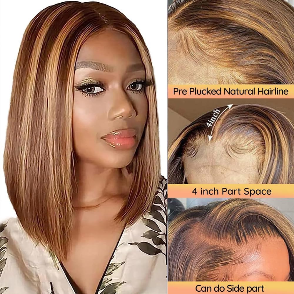 Superfect 4/27 Lace Front Bob Wig Human Hair Ombre Honey Blonde 13X4 Hd Lace Front Wigs Human Hair Pre Plucked Middle Part Highl