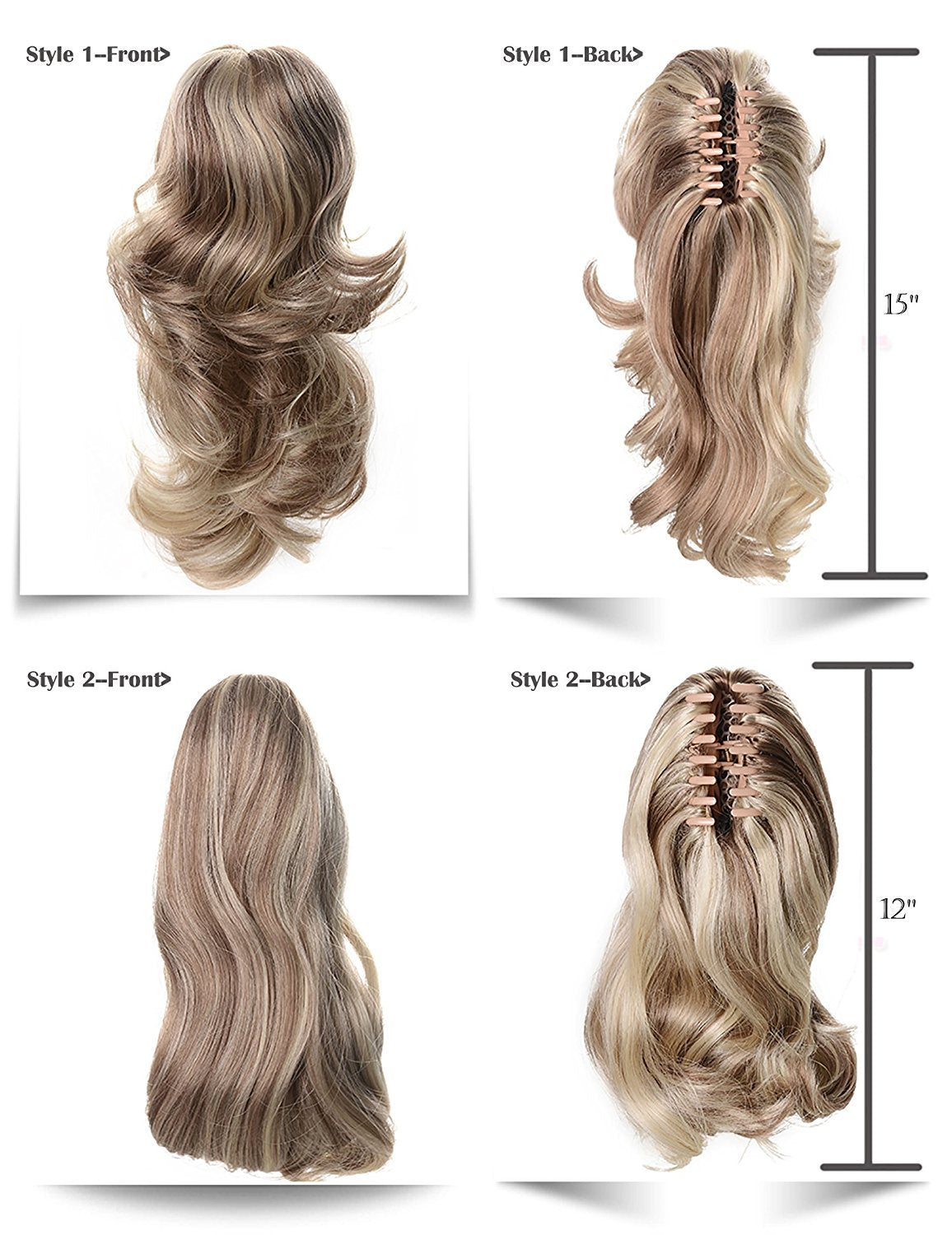 Lydell 12'' Dual Use Straight Curly Styled Clip In Claw Ponytail Hair Extension Synthetic Hairpiece 125G With A Jaw/Claw Clip (2