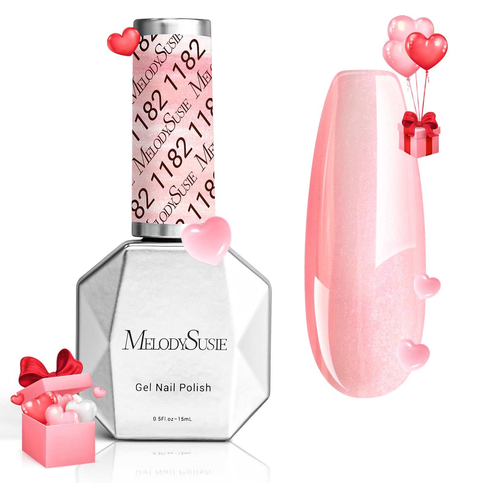 MelodySusie Pink Shimmer Glitter Gel Nail Polish,0.5fl oz Soak Off UV LED Translucent Jelly Glitter Pink Sheer Gel Polish Gift f