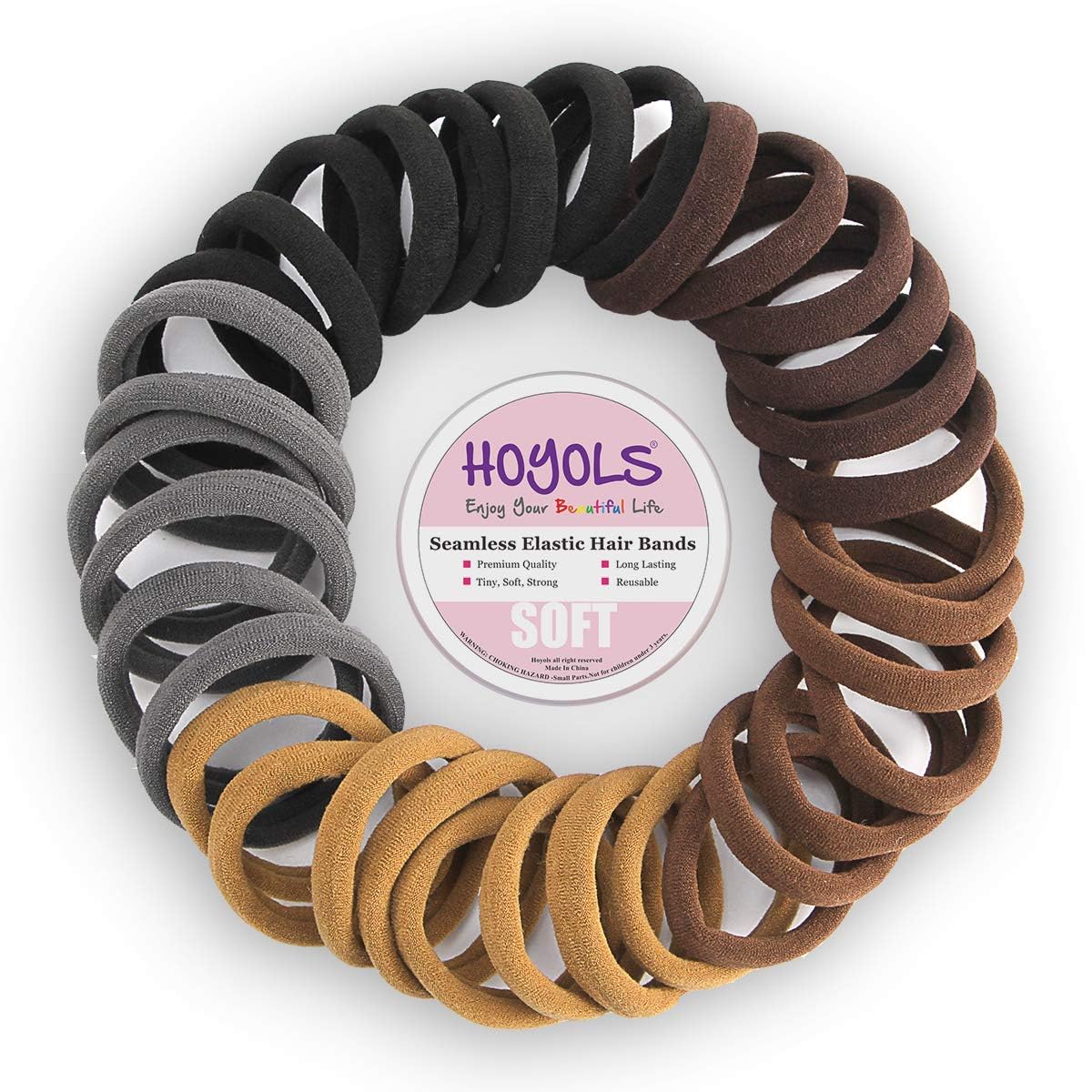 Hoyols Soft Thick Seamless Cotton Hair Ties, Ponytail Scrunchies Head Bands No Damage Crease For Women Girls Kids Ponytail Holde