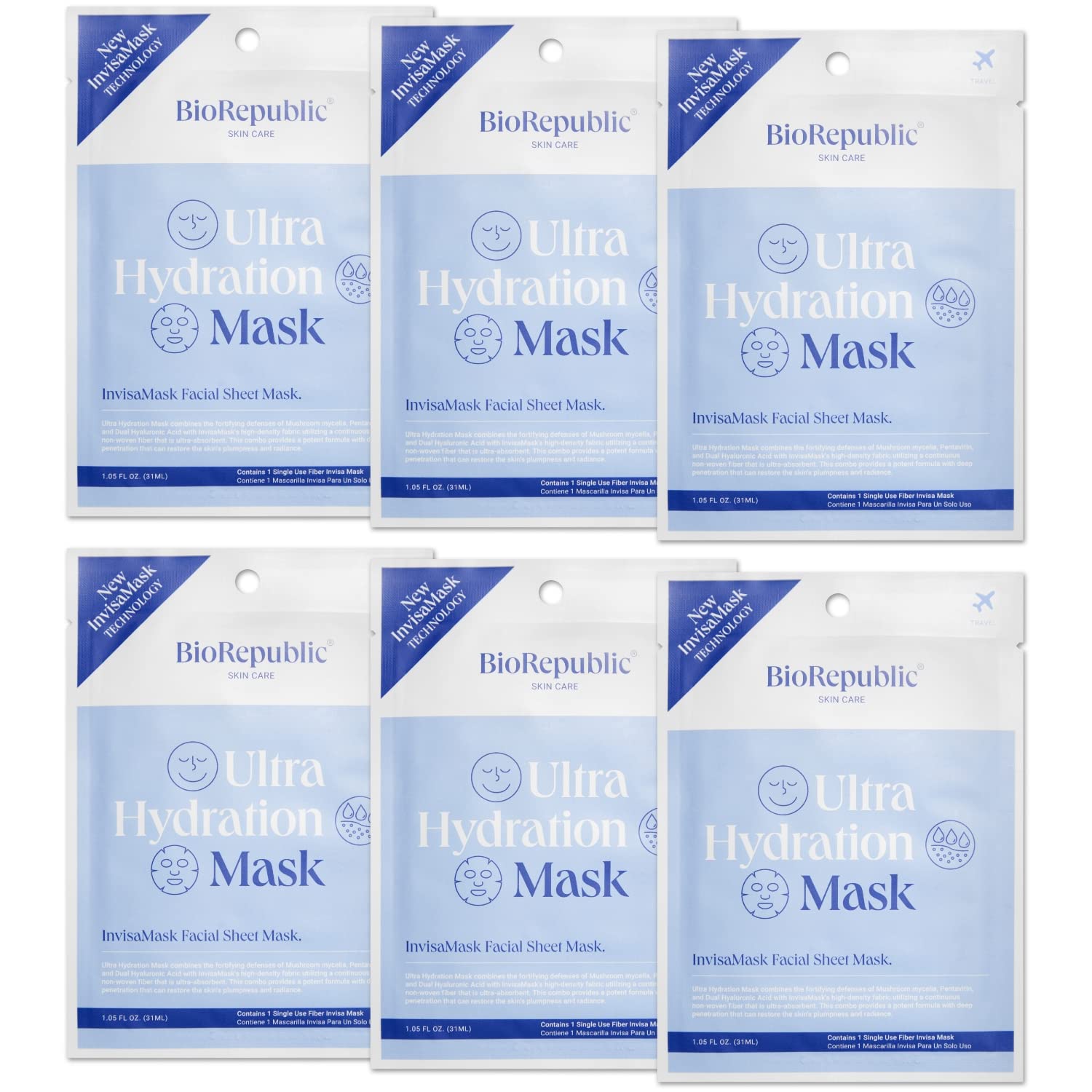 BioRepublic Ultra Hydration InvisaMask Sheet Masks  Plumping Face Mask with B5, Pentavitin & Dual Hyaluronic Acid for Dehydrate