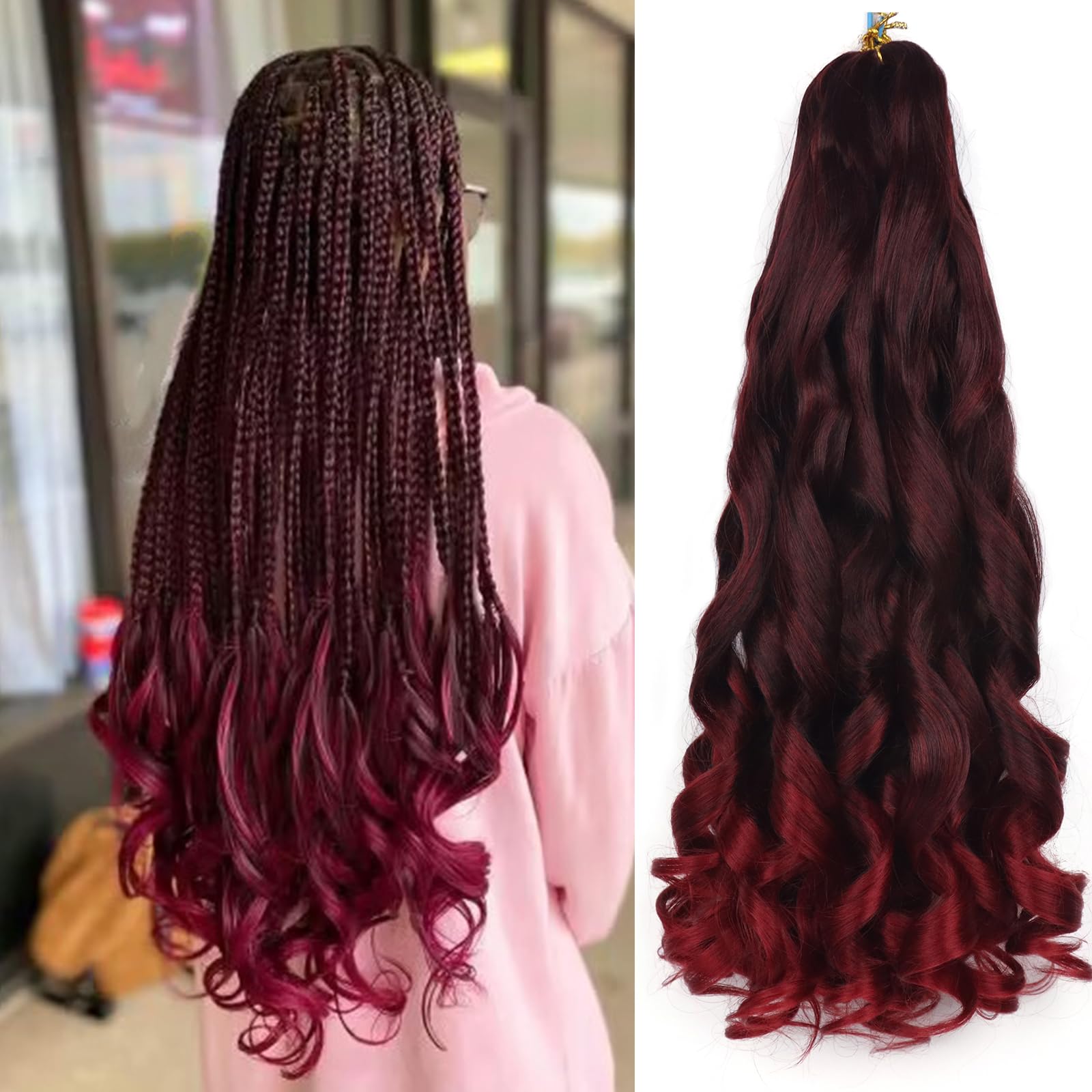 French Curly Braiding Hair Pre Stretched 22 Inch 8 Packs Curly Braiding Hair French Curl Crochet Braids Wavy Crochet Hair with C