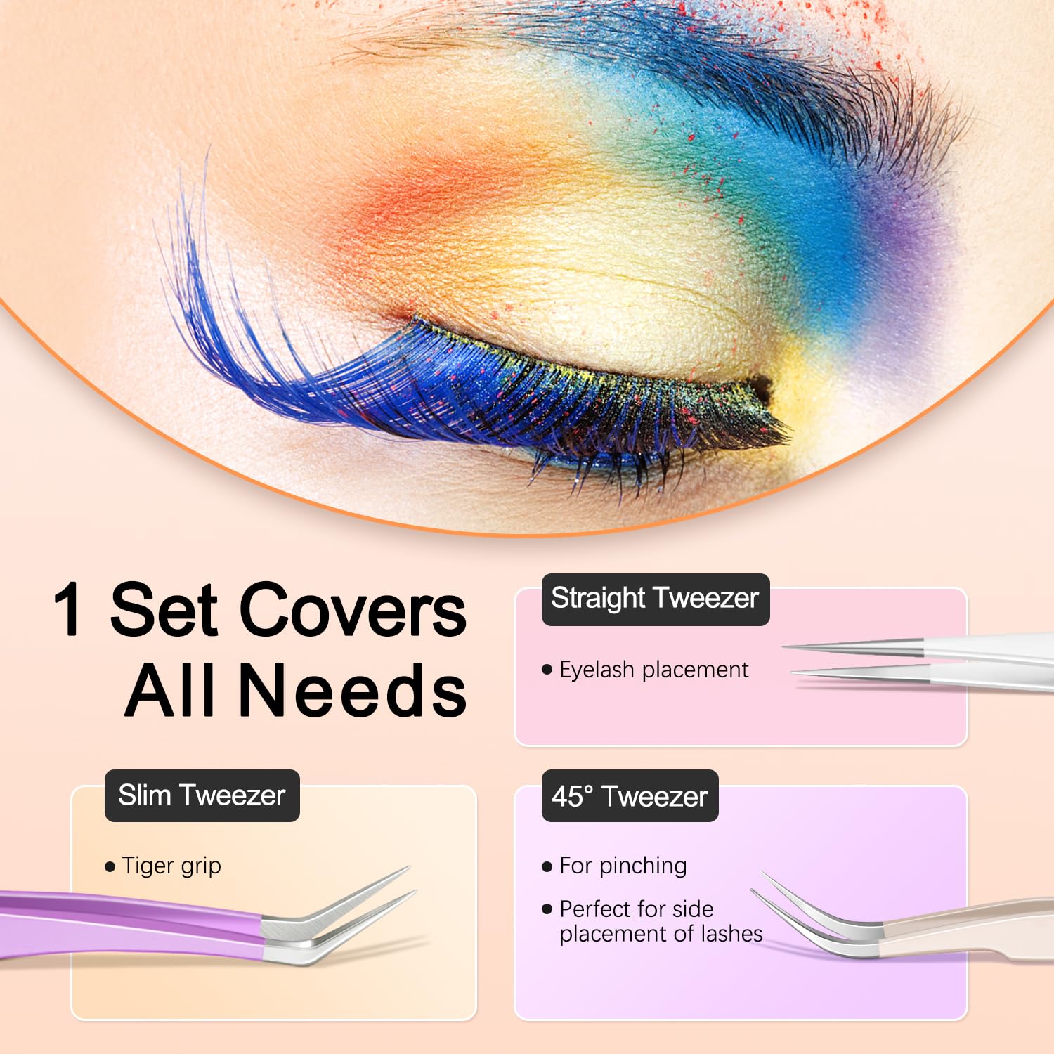 Morgles Straight&Curved Lash Tweezers For Eyelash Extensions, 5Pcs Eyelash Tweezers For False Lashes, Precision Tweezers For Cra