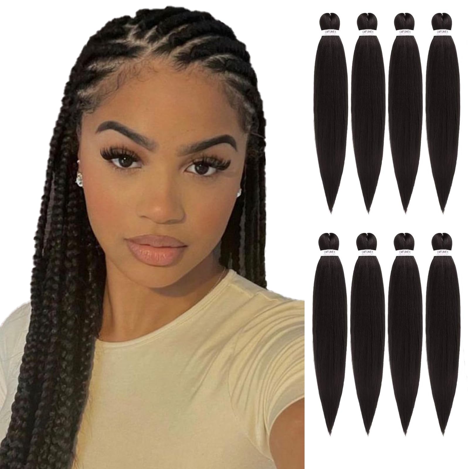 Difunee Pre-Stretched Braiding Hair - 20 Inch 8 Packs Dark Brown Long Braiding Hair For Twist Or Box Braids, Yaki Texture Hot Wa