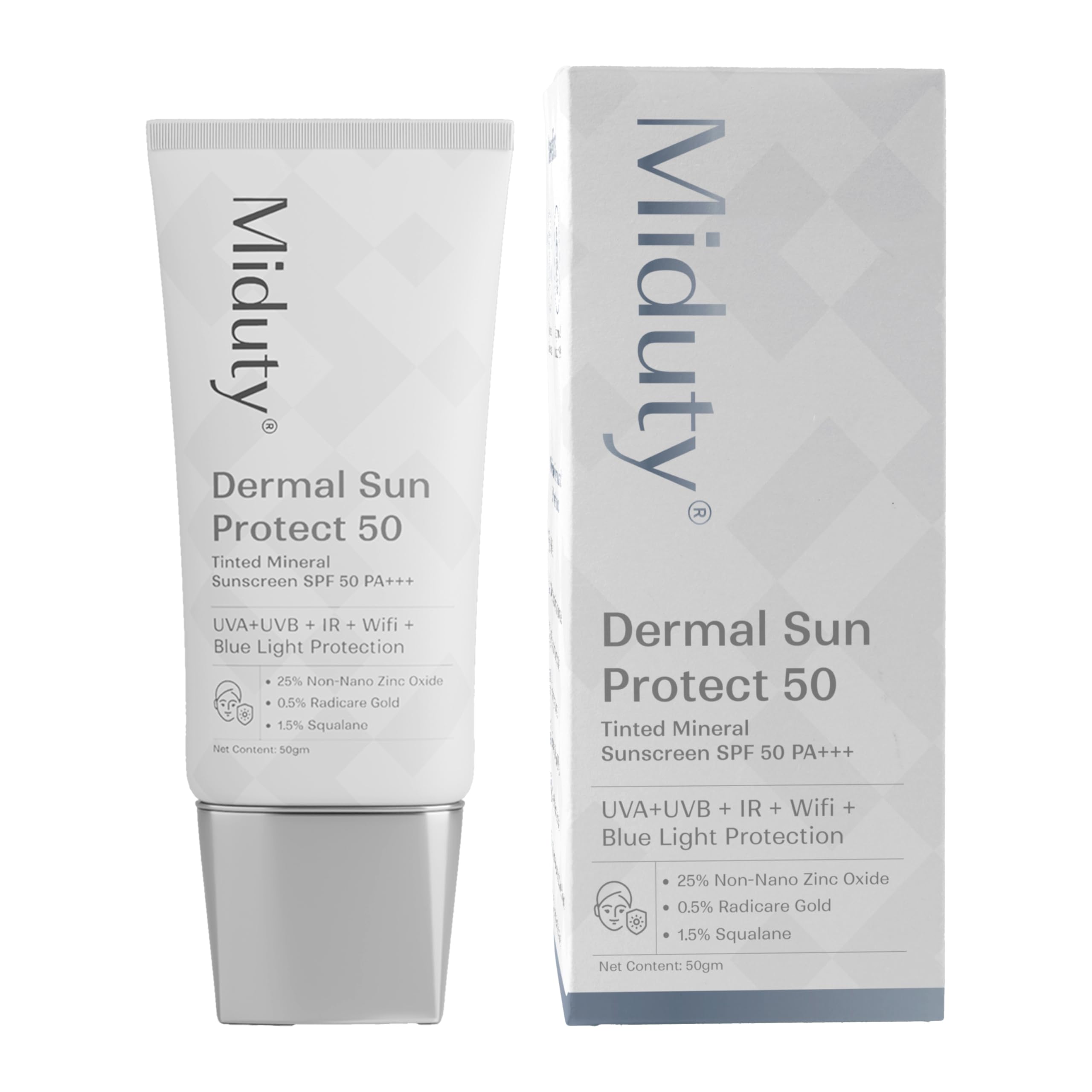 Miduty Dermal Sun Protect 50 | 100% Mineral Sunscreen with SPF 50 PA+++ for UV, WiFi, Blue Light, & IR Protection | Lightweight