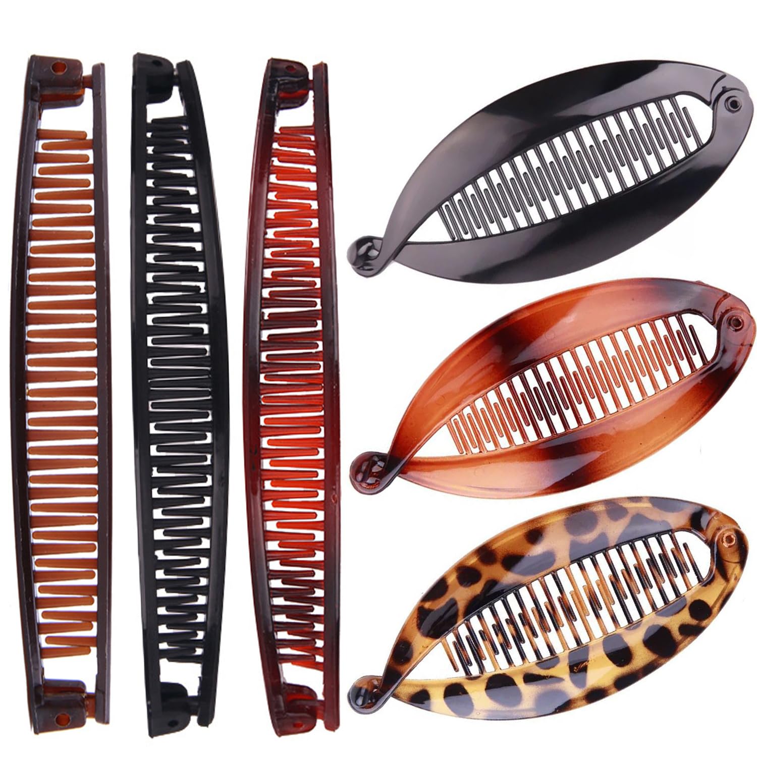Banana Hair Clips for Women - Classic Fishtail Clincher Combs, Large Double Ponytail Holder Clips for Thin Hair