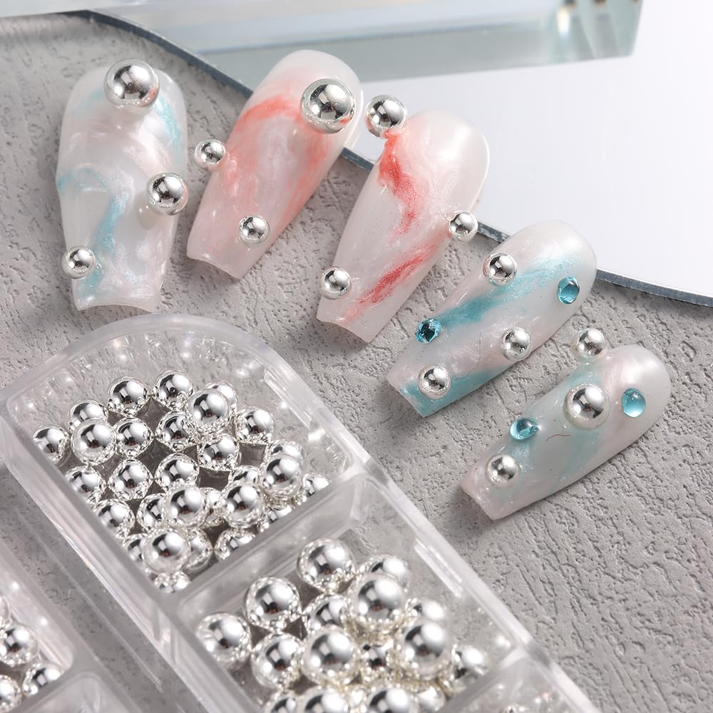 3D Mixed Sizes Silver Nail Art Steel Studs Jewels Metal Caviar Nails Beads Ball Nail Rivets Jewelry For Women Nail Diy Crafts To