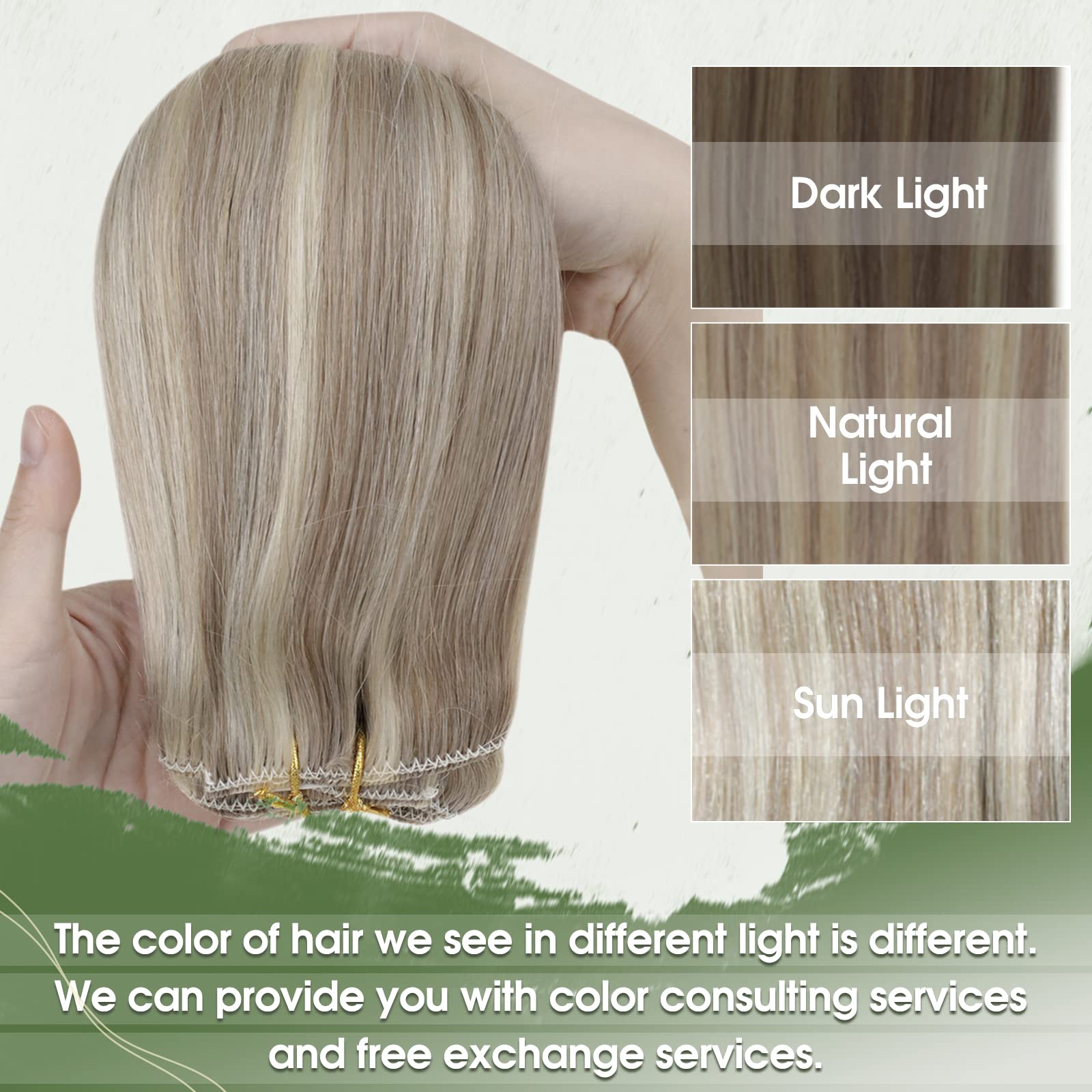 Hetto Blonde Clip in Hair Extensions Human Hair 7pcs 80g #17/23 Dirty Blonde Highlight Platinum Blonde Hair Extensions Clip in H