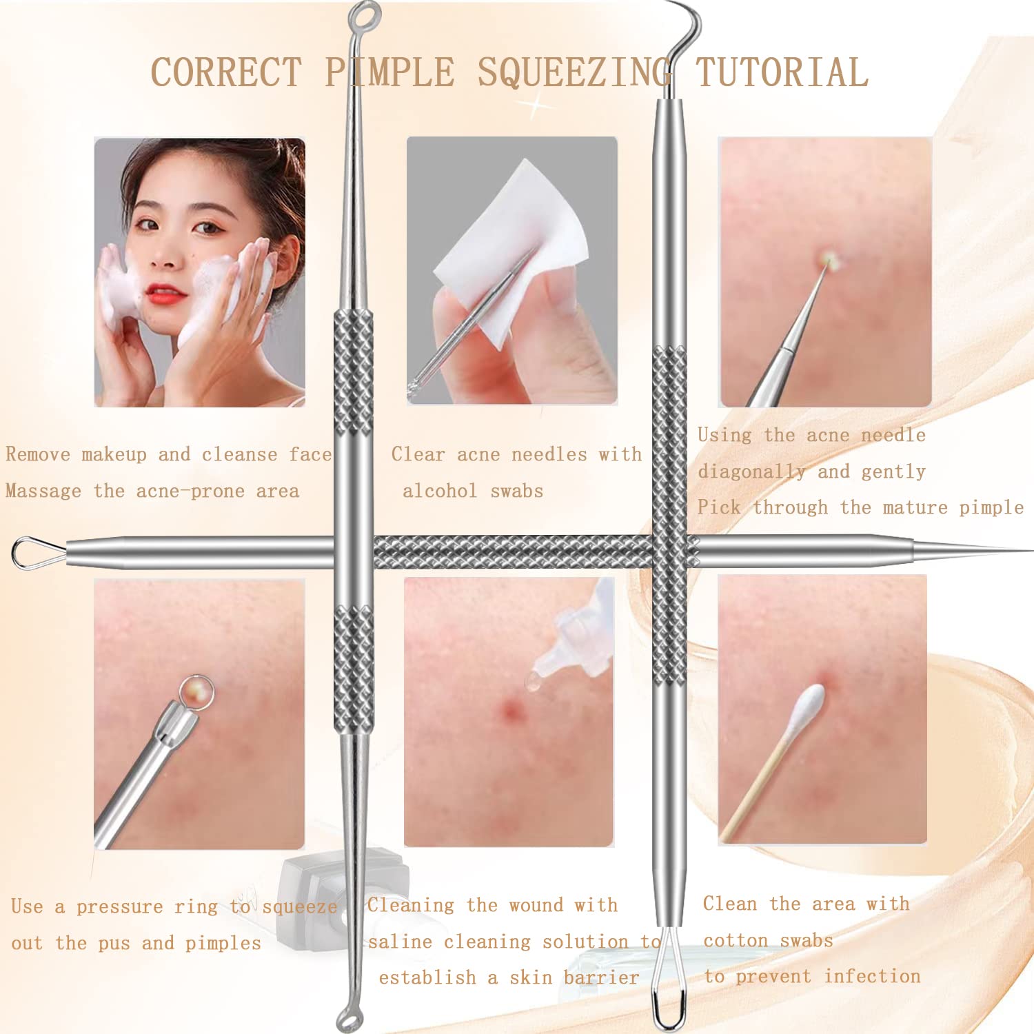 Pimple Popper Tool Kit, Blackhead Remover Tools, 16 PCS Professional Stainless Tweezers Acne Comedone Extractor Pimple Needle To