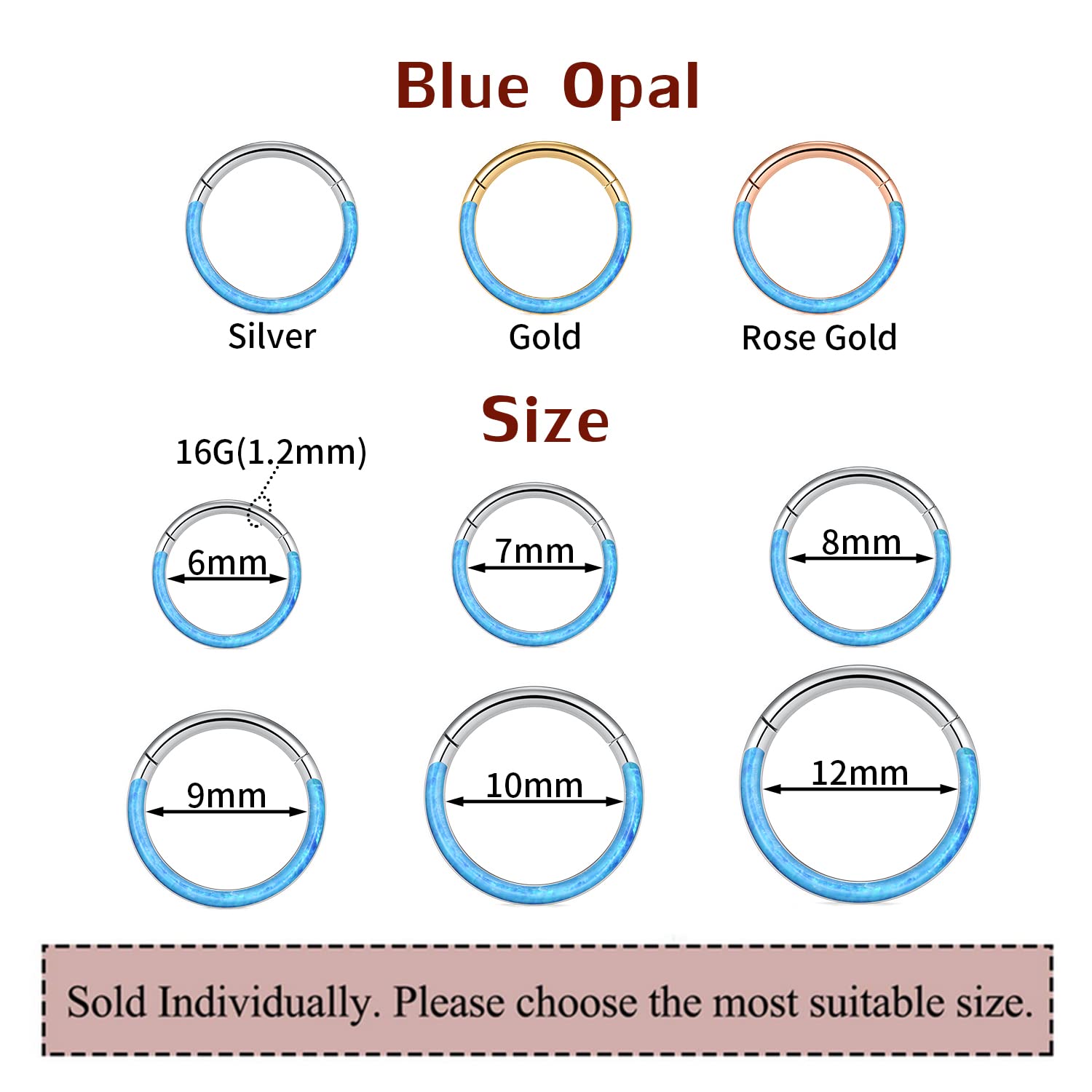 16G Septum Jewelry Blue Opal Septum Rings Rose Gold Daith Jewelry Conch Hoop Earrings 316L Seamless Higend Segment Nose Ring Hoo