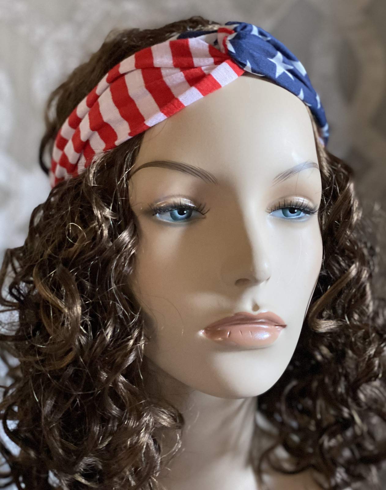 Remington American Flag Headband 3.5    Wide USA Hair Band Patriotic Twisted Headband Turban Style in Red White and Blue Stars &