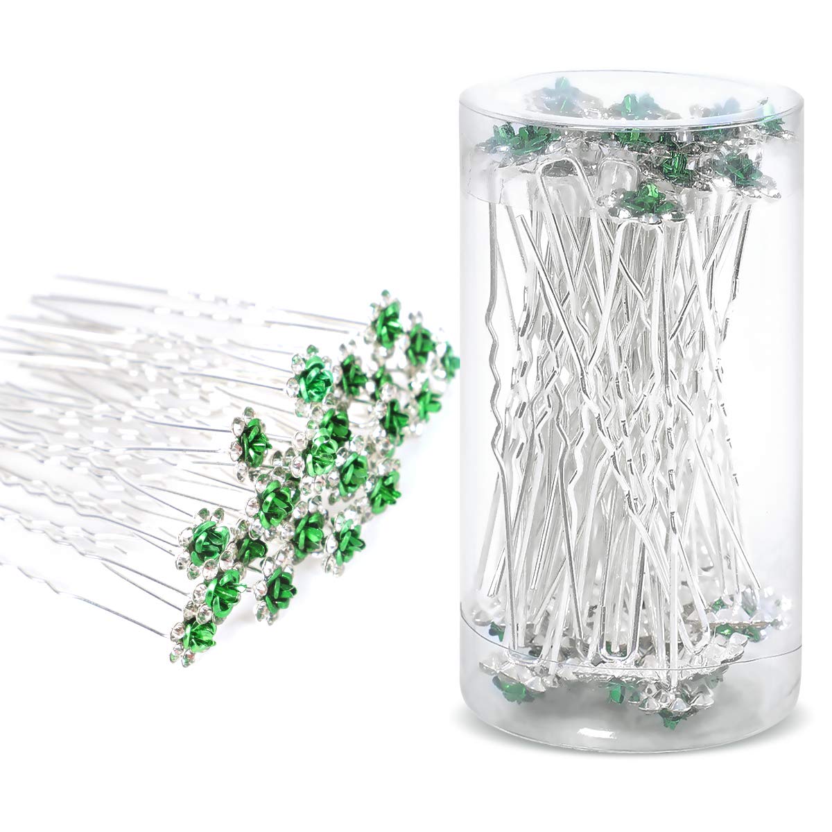 Betiteto 40 Pcs U-Shaped Flower Rhinestone Hair Pins Crystal Hair Accessories For Bridal Wedding Party Girls' Sweet Sixteen (Gre