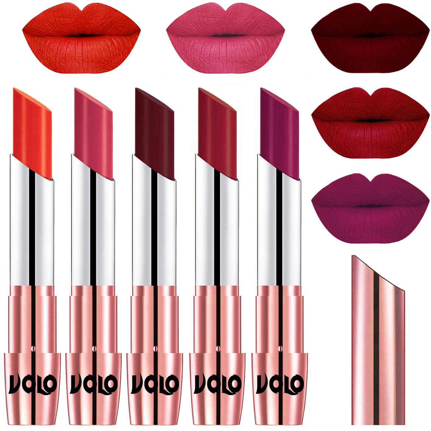 Volo 5 Pcs Long Stay Lipsticks Set Creamy Matte(Coral, Pink, Maroon, Red, Magenta 17.5 G)