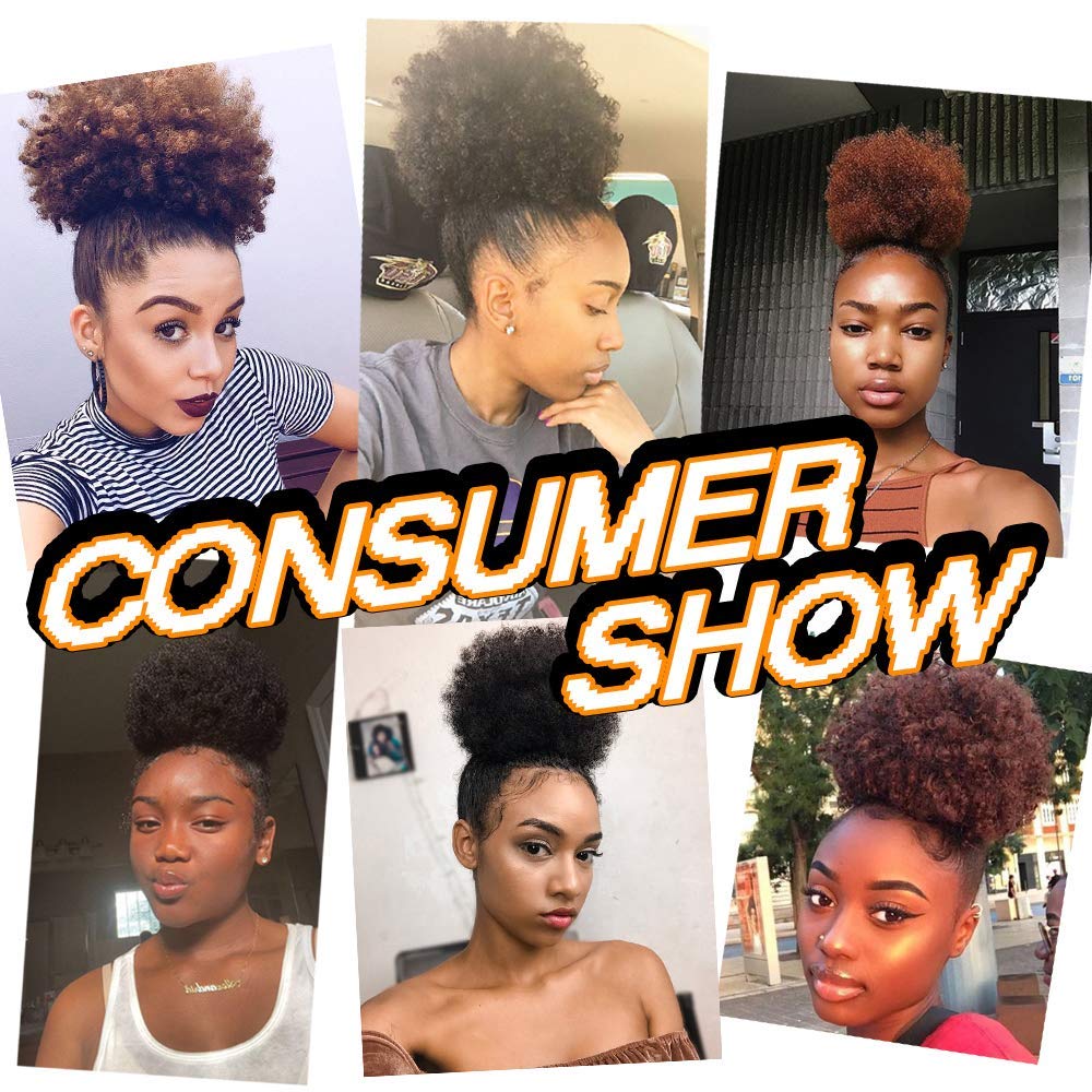 Yinmei Baibian Grey Afro Puff Drawstring Ponytail Hair Extensions 6 Inch Synthetic Hair for Black Women (1B/Grey)