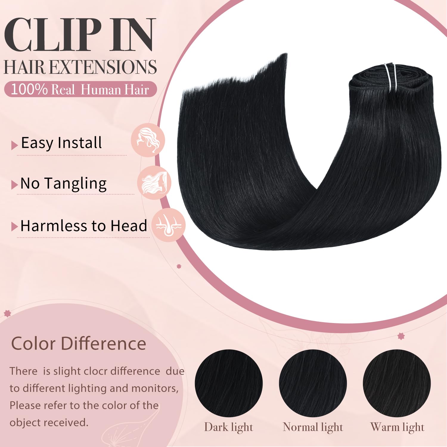 Huayi Black Clip In Hair Extensions Real Human Hair 14 Inch 120G #1 Jet Black Hair Extensions Clip Ins Human Hair Natural Hair E