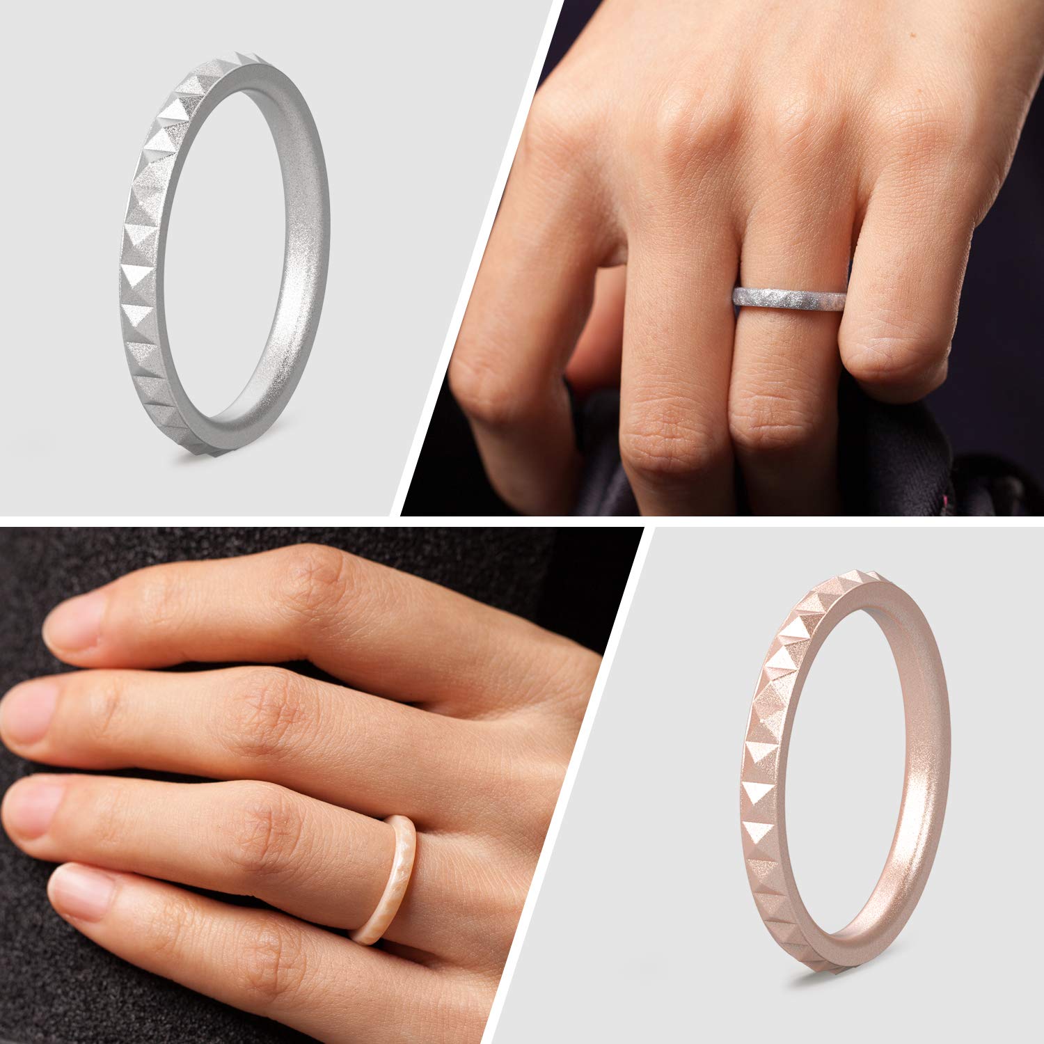 ThunderFit Thin and Stackable Silicone Rings for Women, Rubber Wedding Bands for Women Engagement Diamond Pattern 2.5mm Wide 2mm