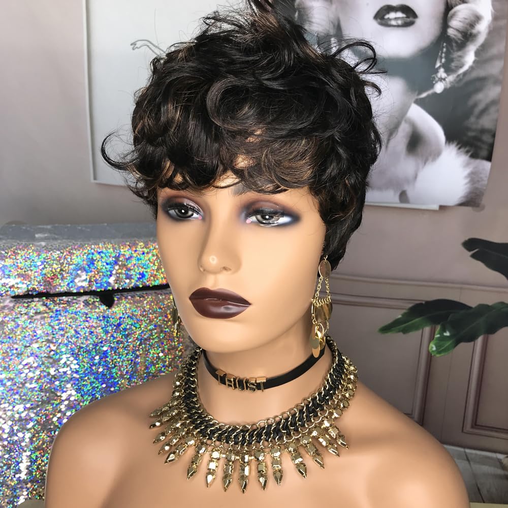 Hotkis Short Curly Wig Pixie Cut Wig Human Hair Natural Curly Short Human Hair Wigs For Black Women Short Wigs Human Hair Pixie
