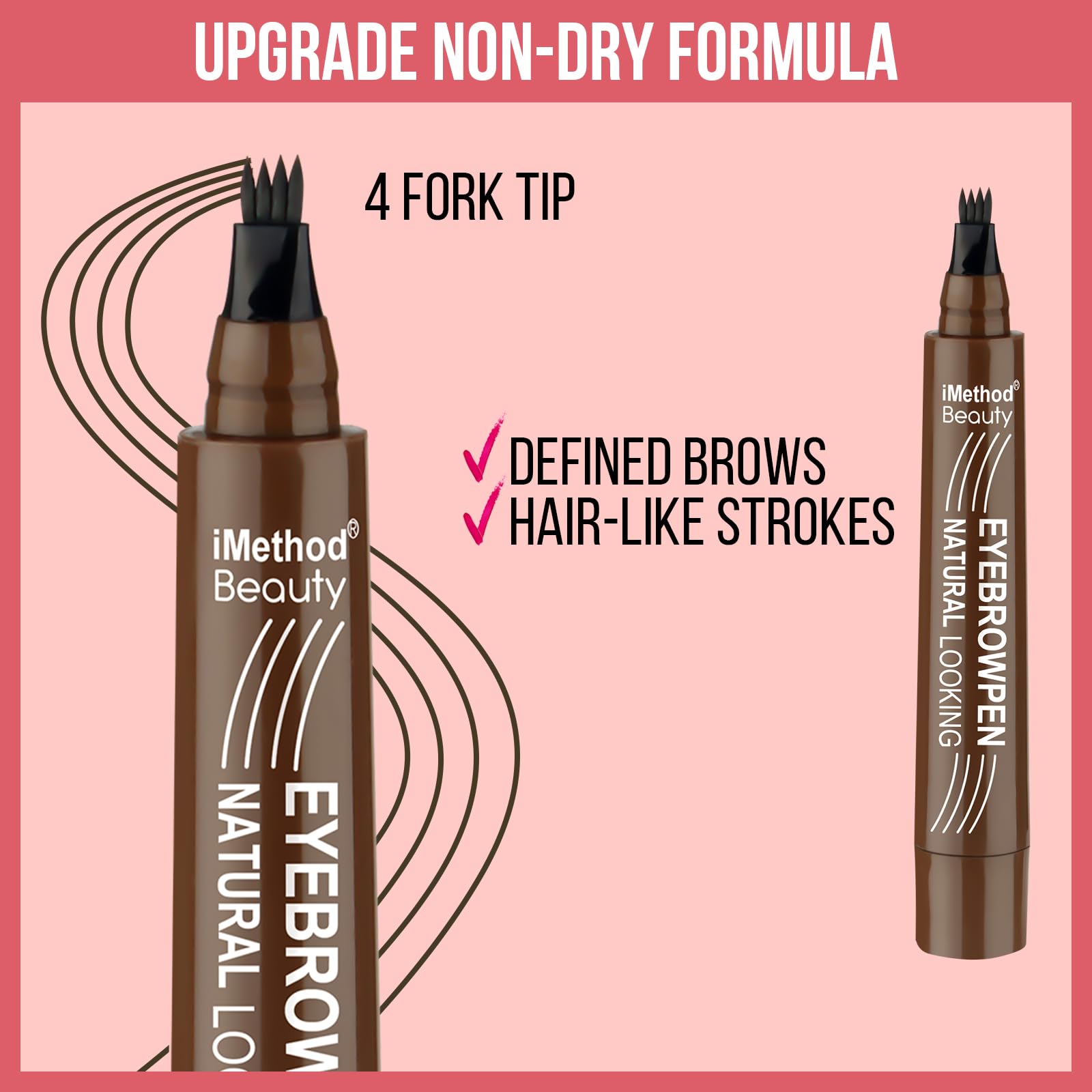 Imethod Eyebrow Pen - Eyebrow Pencil Magical Upgraded Eye Brow Pencils For Women With 4 Fork Tip & Spoolie Brush For Hair-Like N