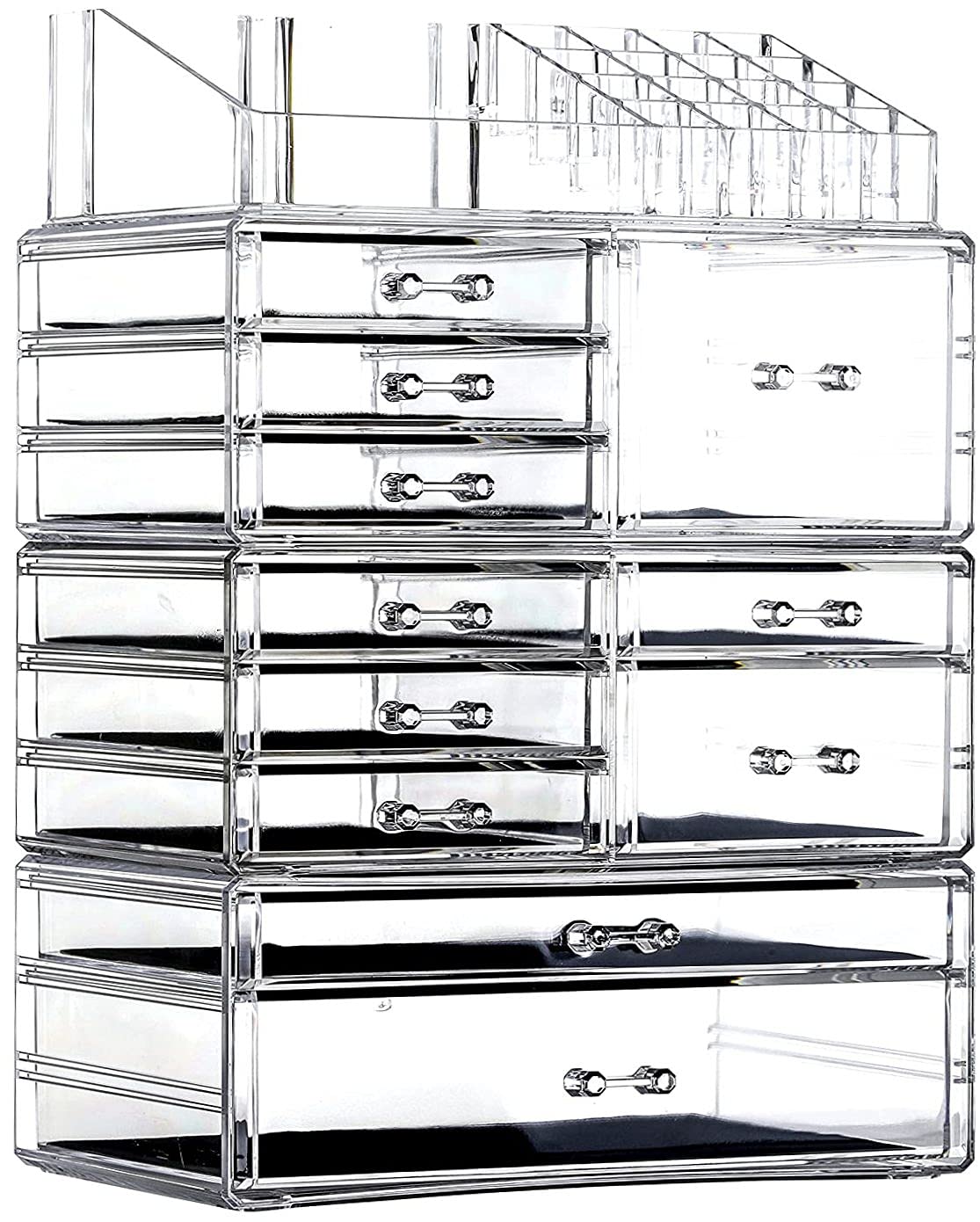 Cq acrylic Clear Makeup Storage Organizer Drawers Skin Care Large Cosmetic Display Cases Stackable Storage Box With 11 Drawers F