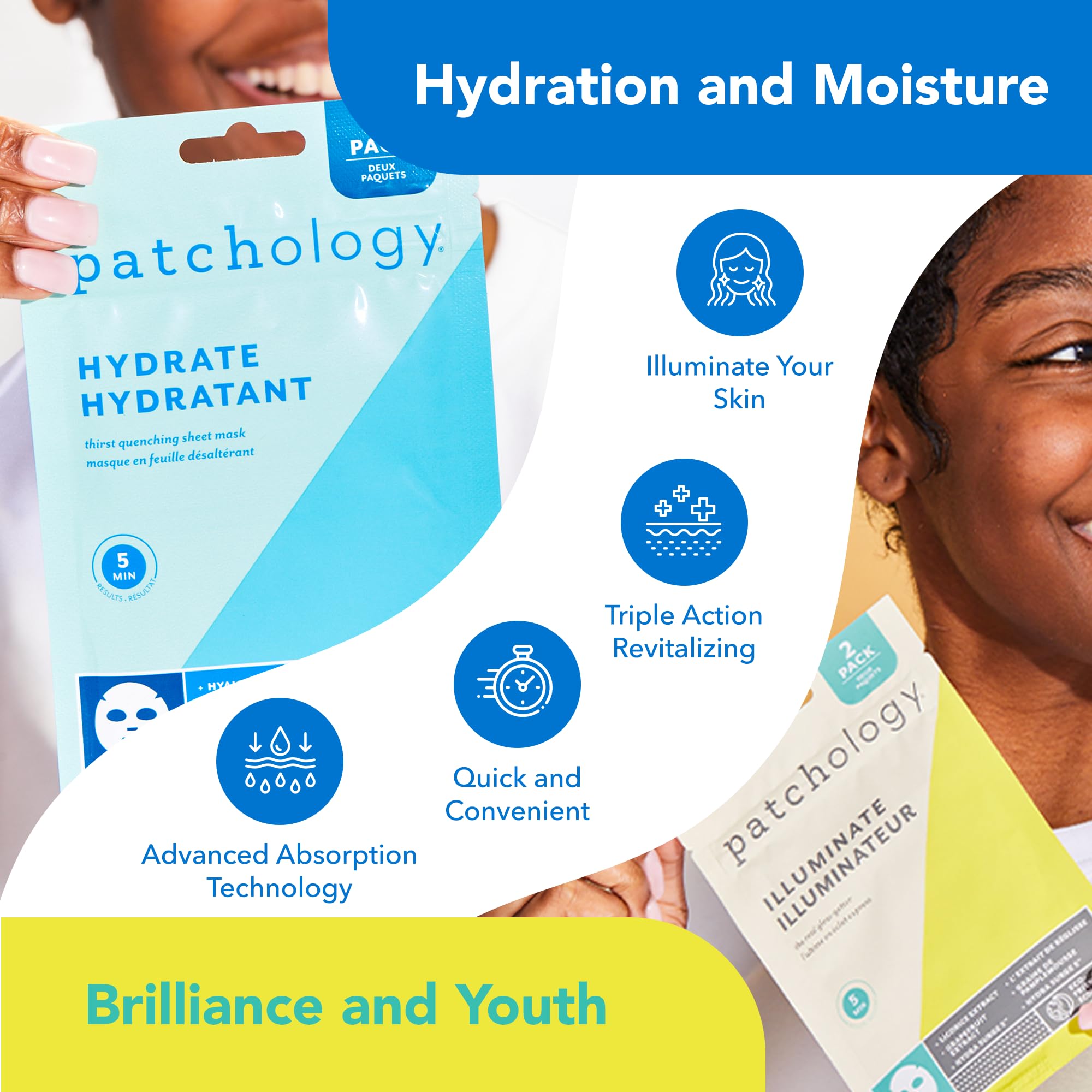 Patchology Hydrating Sheet Masks - Weekend Travel Skincare Essentials - Hyaluronic Acid Masks With Revitalizing Serum, Licorice
