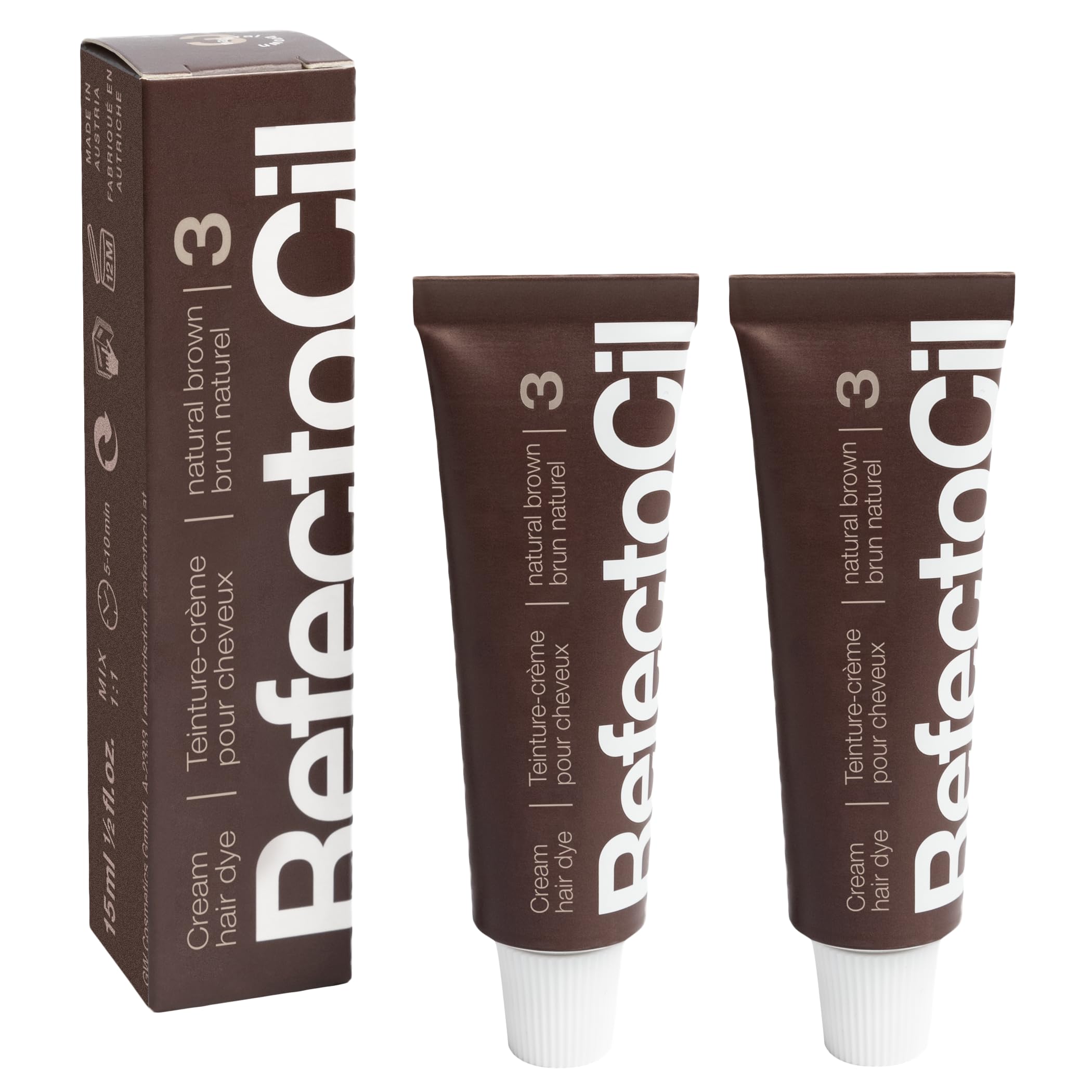 RefectoCil Cream Hair Dye 2-Pack - Professional Hair Tint for Long-Lasting Color - Natural Brown (#3)