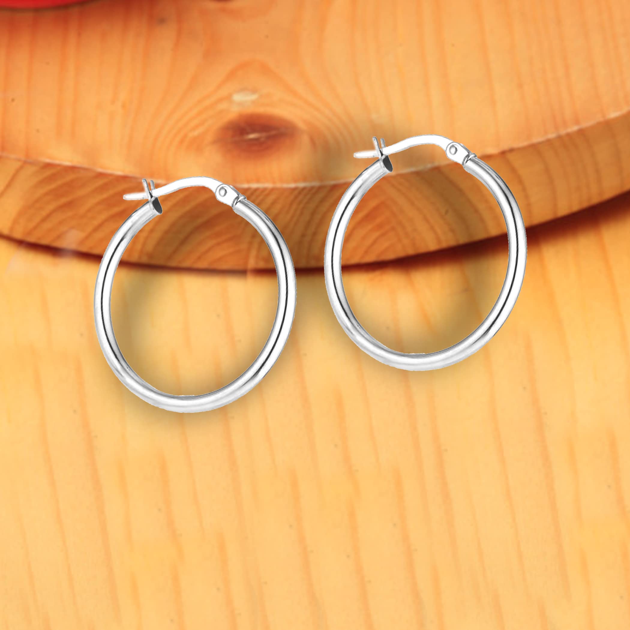 Charmsy 925 Sterling Silver Hoop Earrings Italian 2.5mm Tube Medium Hoops Earring Classic Click-Top for Women 35mm