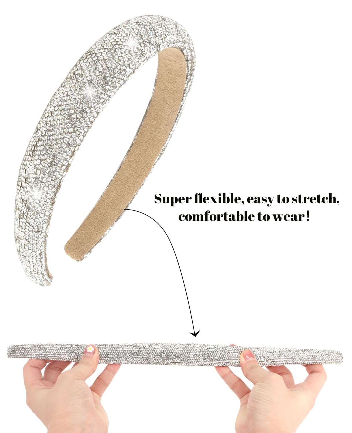 Wecoe 2pcs Rhinestone Headbands Women Girls Sparkly Bling Diamond Silver Black Headband Fashion Comfortable Head Band Non Slip B