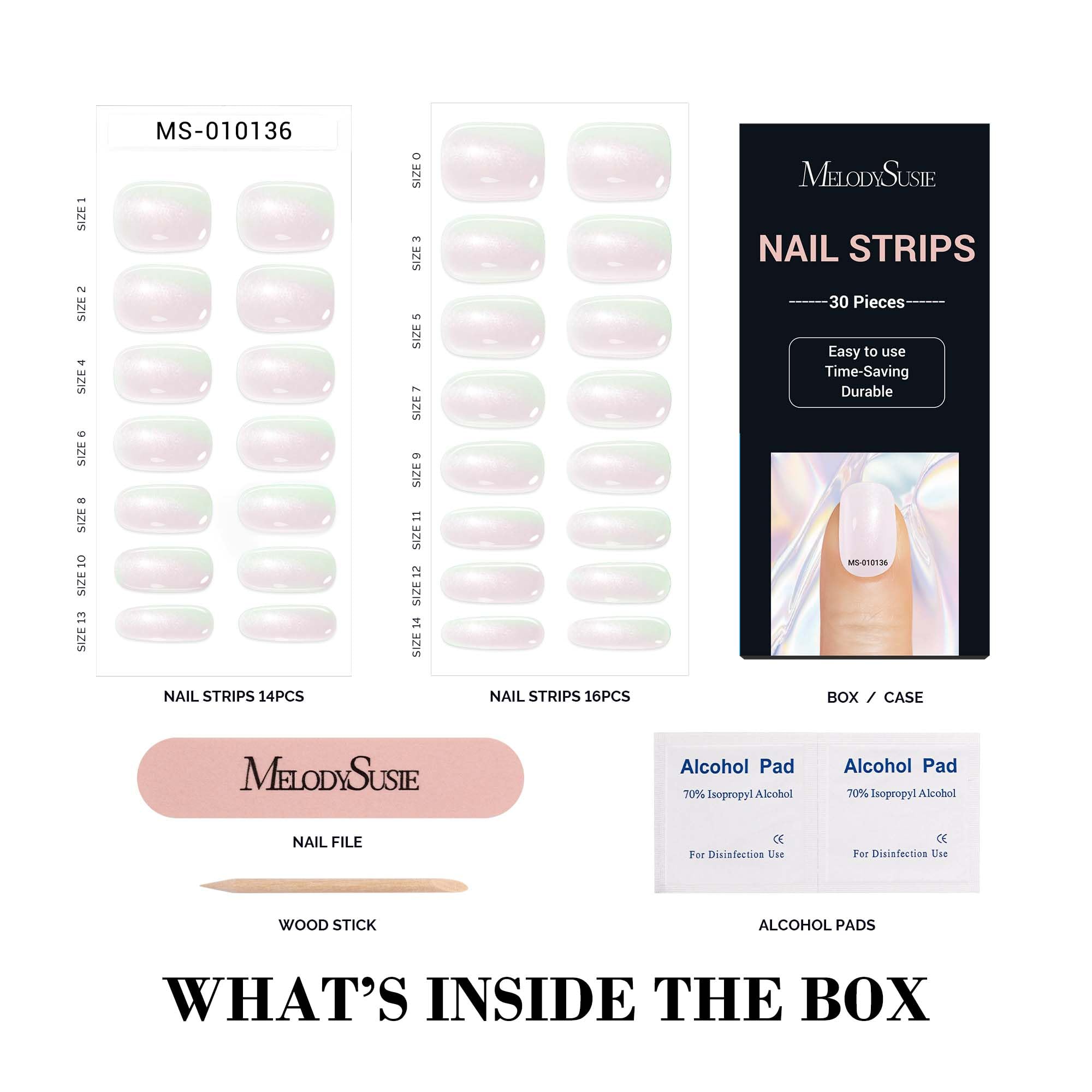 Melodysusie Semi Cured Gel Nail Strips (Glazed Donut Pearl White)- Works With Nail Lamp, Salon-Quality, Long Lasting, Easy To Ap