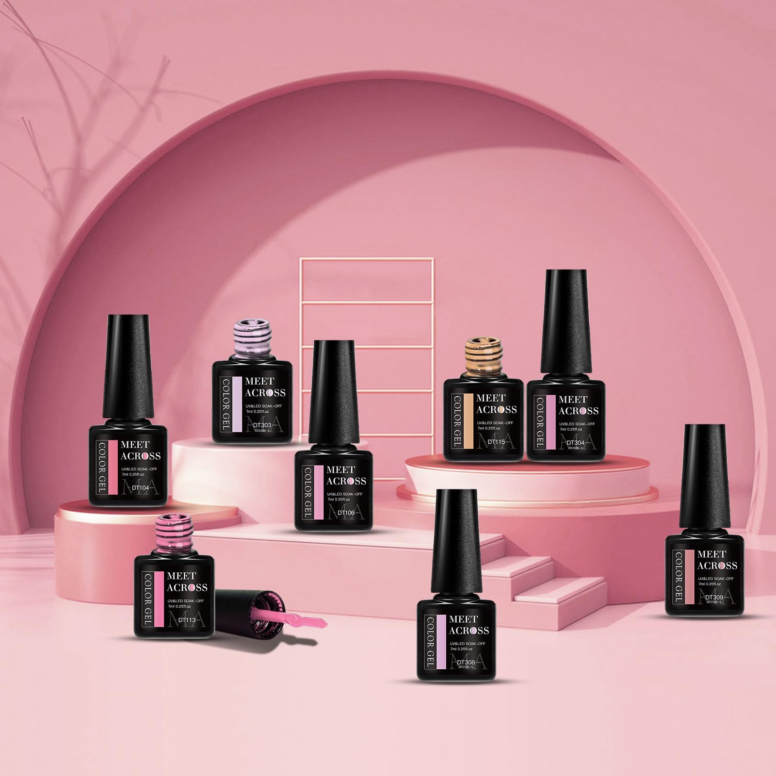 Meet Across Gel Nail Polish Set, 8Pcs Pink Gel Nail Polish Kit, Soak Off Uv/Led Nail Polish Nail Art Design Salon Home Gifts For