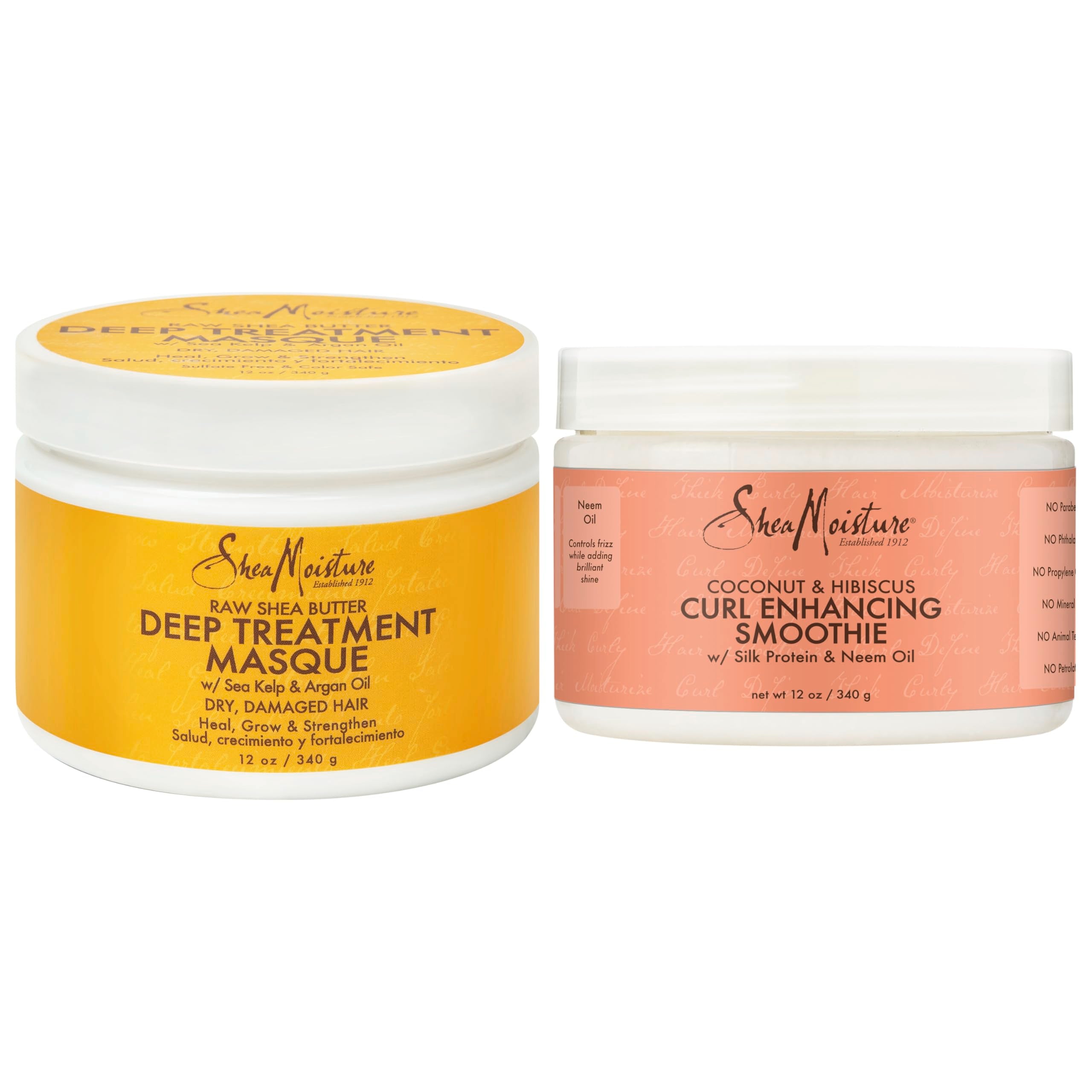 SheaMoisture Curl and Shine Hair Masque and Curl Enhancing Smoothie for Curly Hair Coconut and Hibiscus Deep Conditioning Hair T