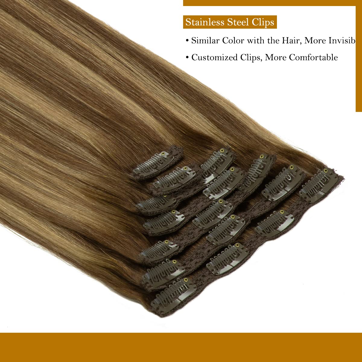 Loxxy 9A Grade Remy Human Hair Chocolate Brown To Caramel Blonde Thick Silky Straight Clip In Double Weft Natural Human Hair Ext