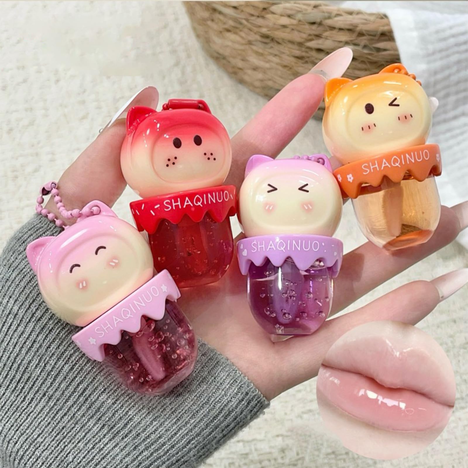 Mrettick 4 Colors Hydrating Lip Gloss, Glossy Lipgloss Cute Cat Jelly Liquid Lipsticks Moisturizing Shine Glass Finish Lip Gloss