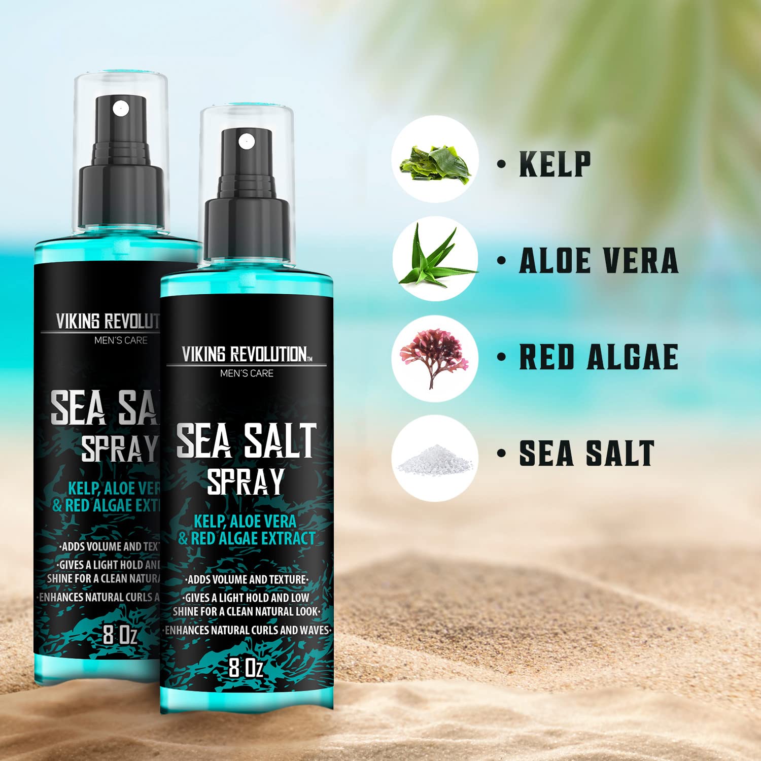 Viking Revolution Sea Salt Spray for Hair Men - Hair Texturizing Spray with Kelp, Aloe Vera & Red Algae Extract - Surf Spray to