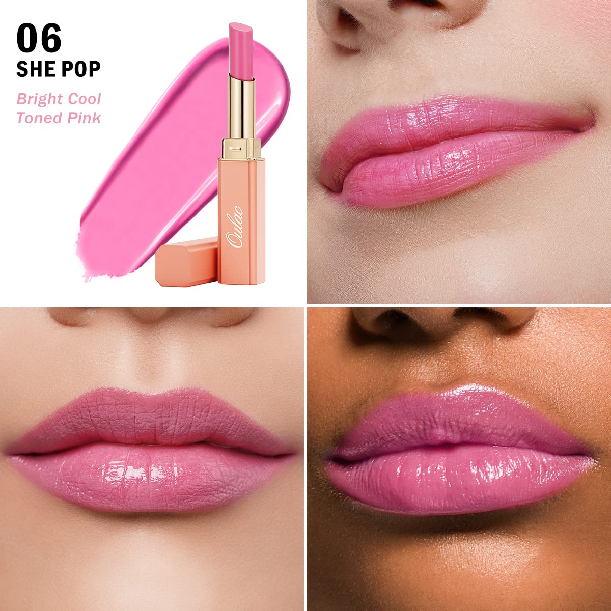 Oulac Pink Lipstick Moisturizing Shine Lipstick - Moisturizing Lip Stick Glossy Tinted Lip Balm, Sheer Shine Juicy Finish, Light