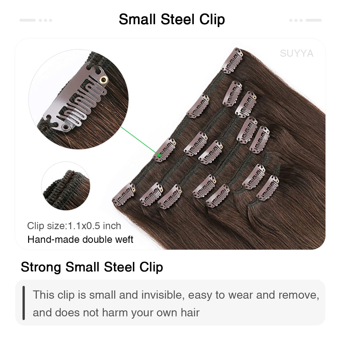SUYYA Clip in Hair Extensions Real Human Hair,Hair Extensions Clip ins Straight Human Hair Clip ins Double Weft Remy Hair Extens