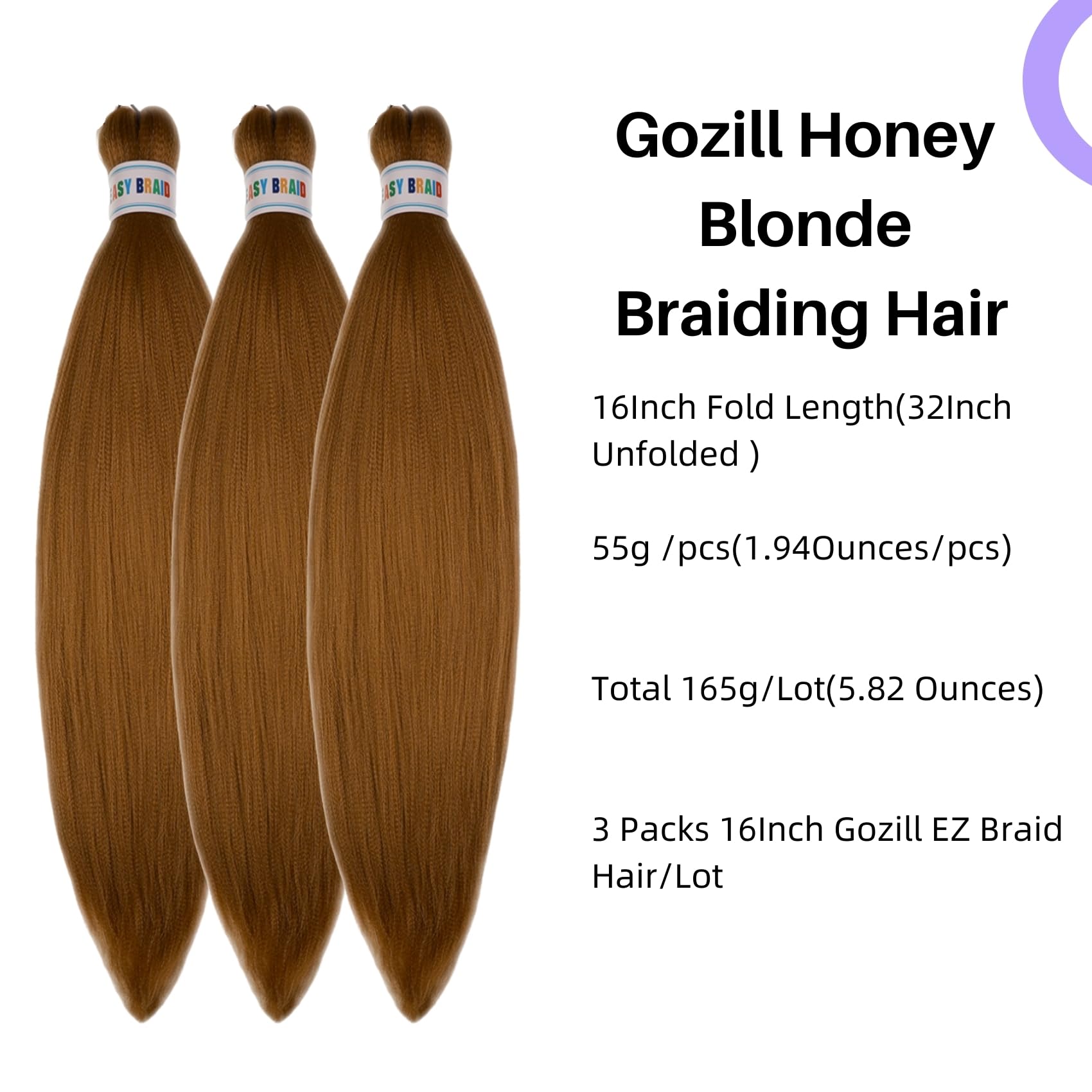 Honey Blonde Braiding Hair Pre Stretched 16 Inch for Knotless Braids 27# Synthetic Box Braiding Hair for Women