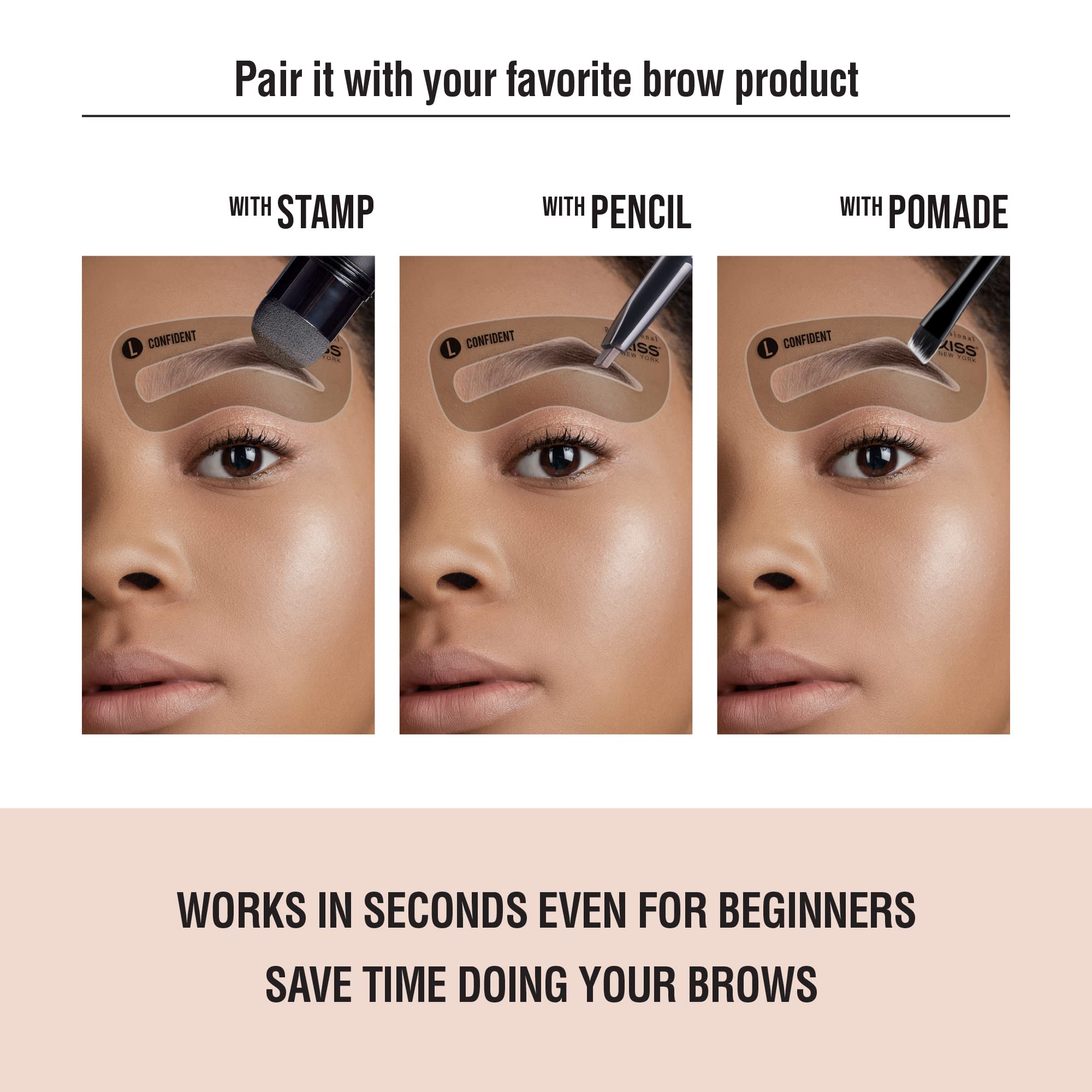 Kiss New York Professional Instant Brow Stamp And Stencil Kit Powder Stamp Eyebrow Shaping Kit (Stencil-Natural)