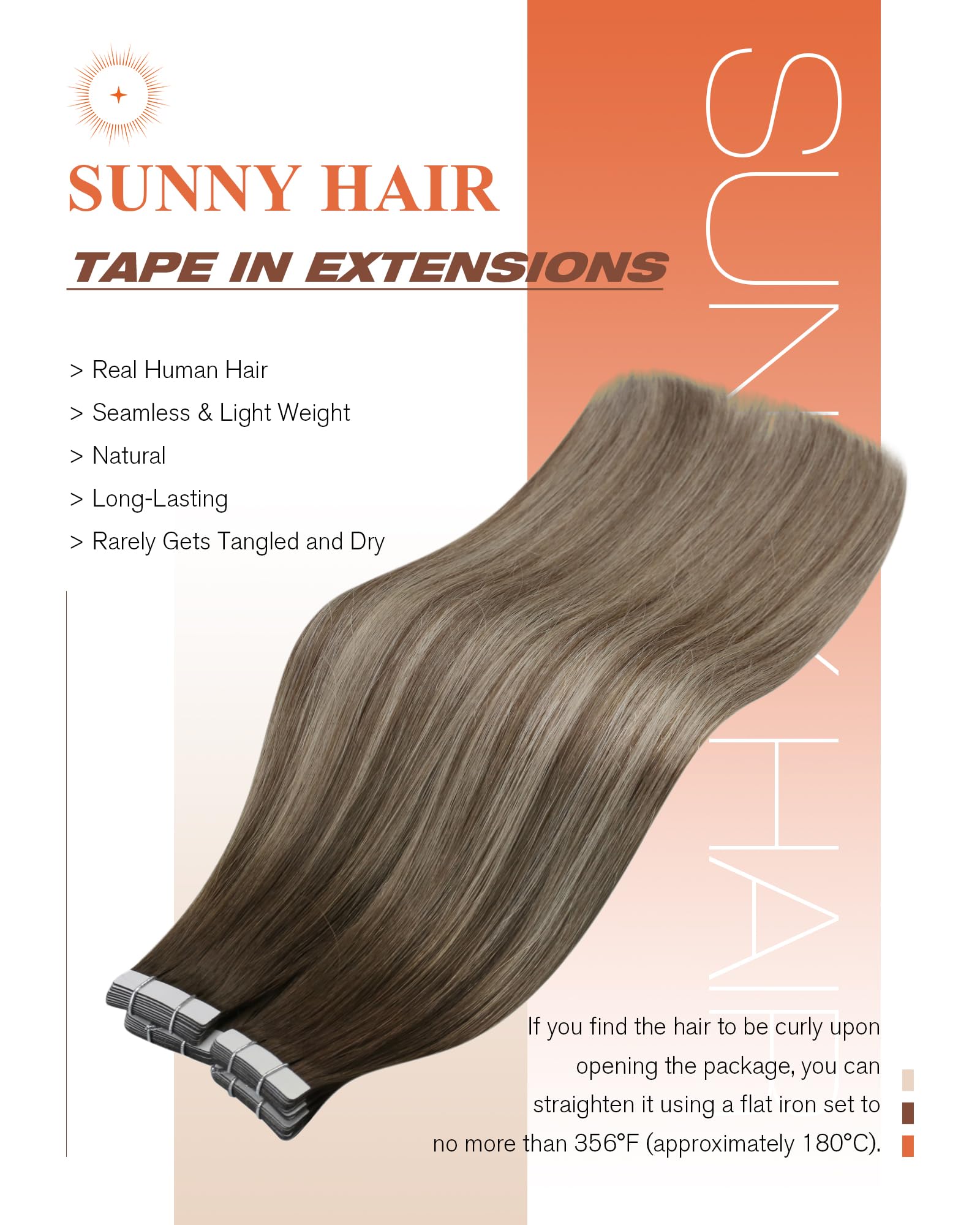 Sunny Hair Tape in Hair Extensions Real Human Hair Invisible Remy Hair Extensions Tape ins for Women Cool Brown to Light Brown H